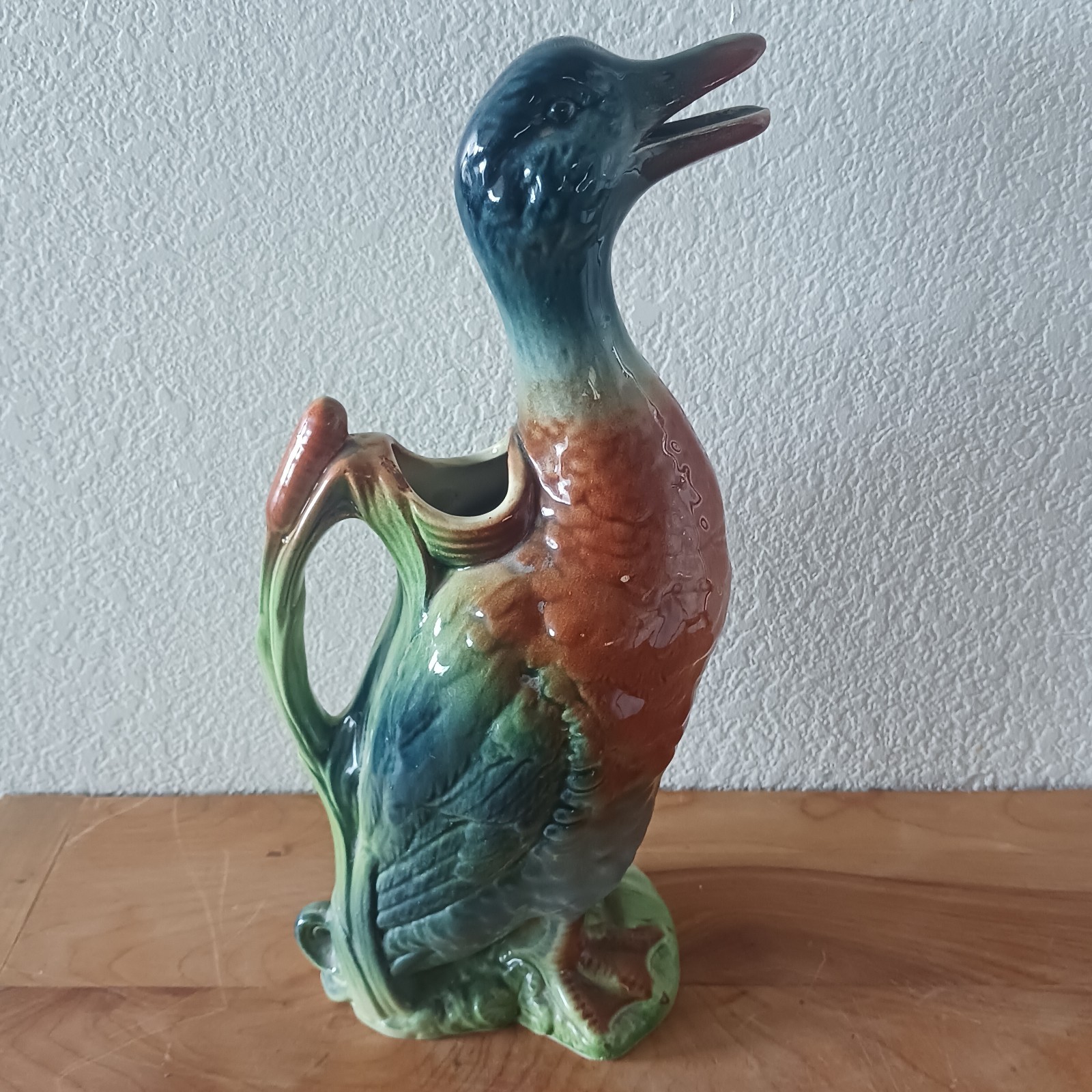 Antique French Majolica Mallard Duck Pitcher Saint Clement