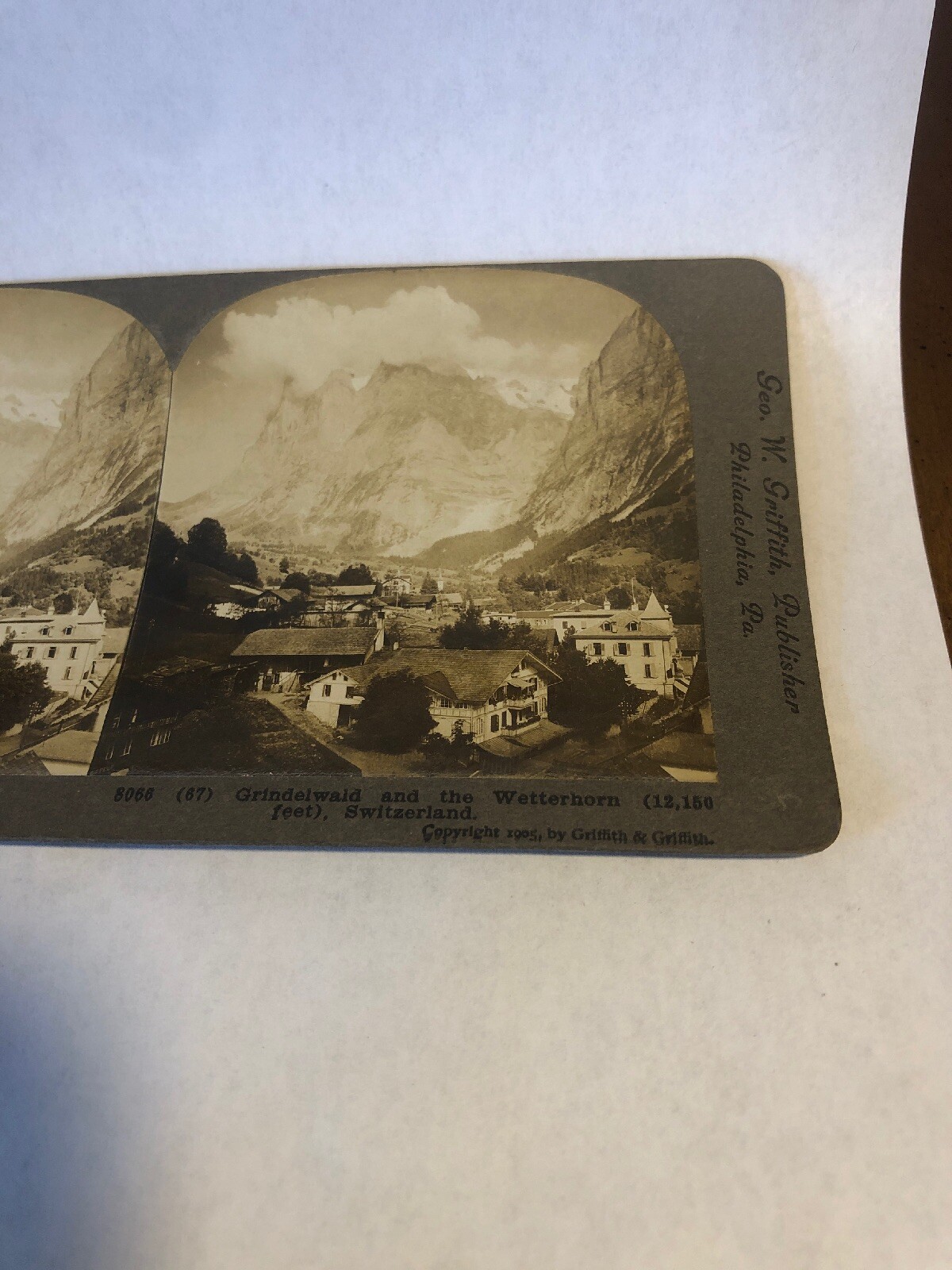 Vintage 1905 Grindelwald & Wetterhorn Switzerland Stereoview Photo Griffith