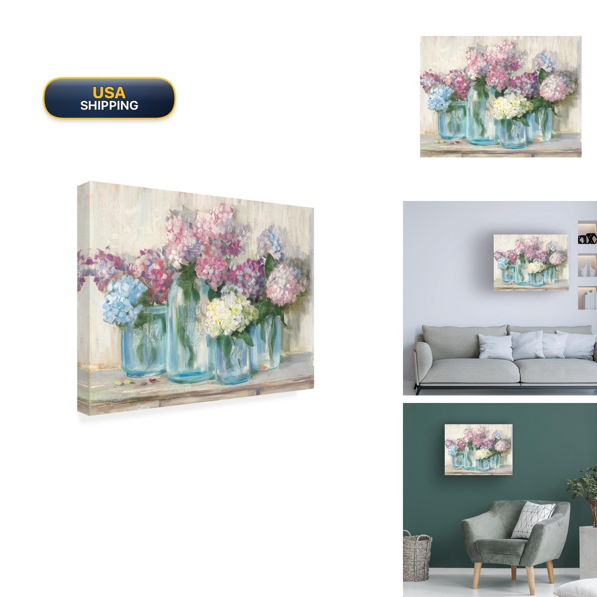 Trademark Fine Art Carol Rowan Hydrangeas in Glass Jar Pastel Crop Canvas Wall Trademark Fine Art Carol Rowan Hydrangeas in Glass Jar Pastel Crop Canvas Wall