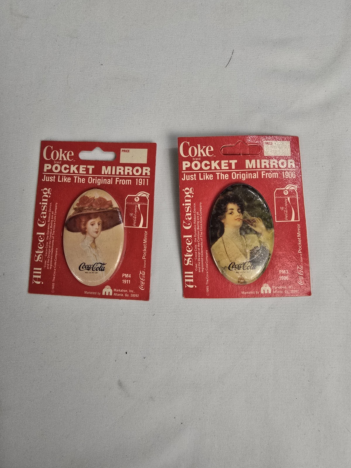 Vintage Coca-Cola branded oval pocket mirrors 1985 reproduction series Deadstock