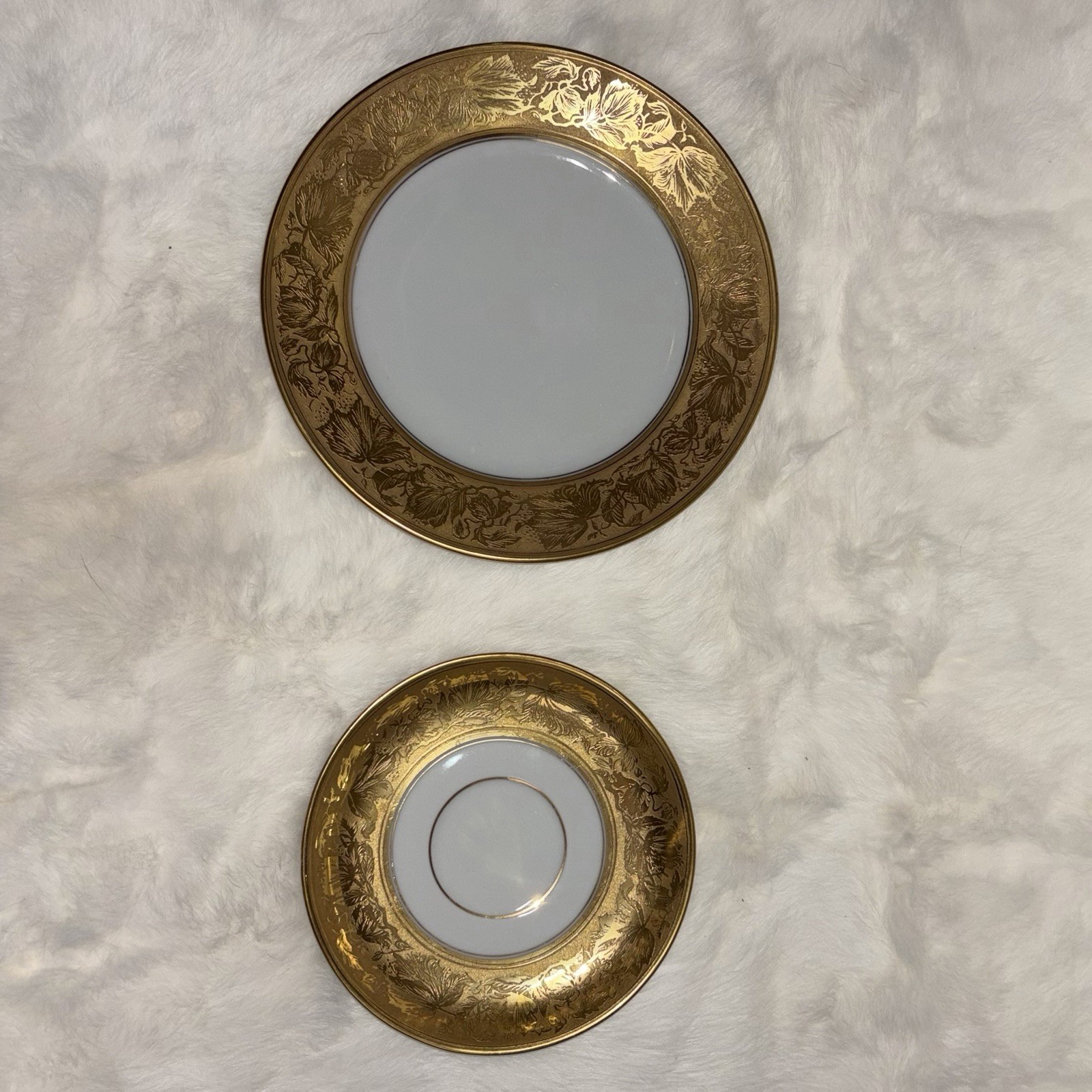 Johann Haviland Bavaria “R” Gold Encrusted Rim Dessert Plate & Saucer Set of 2