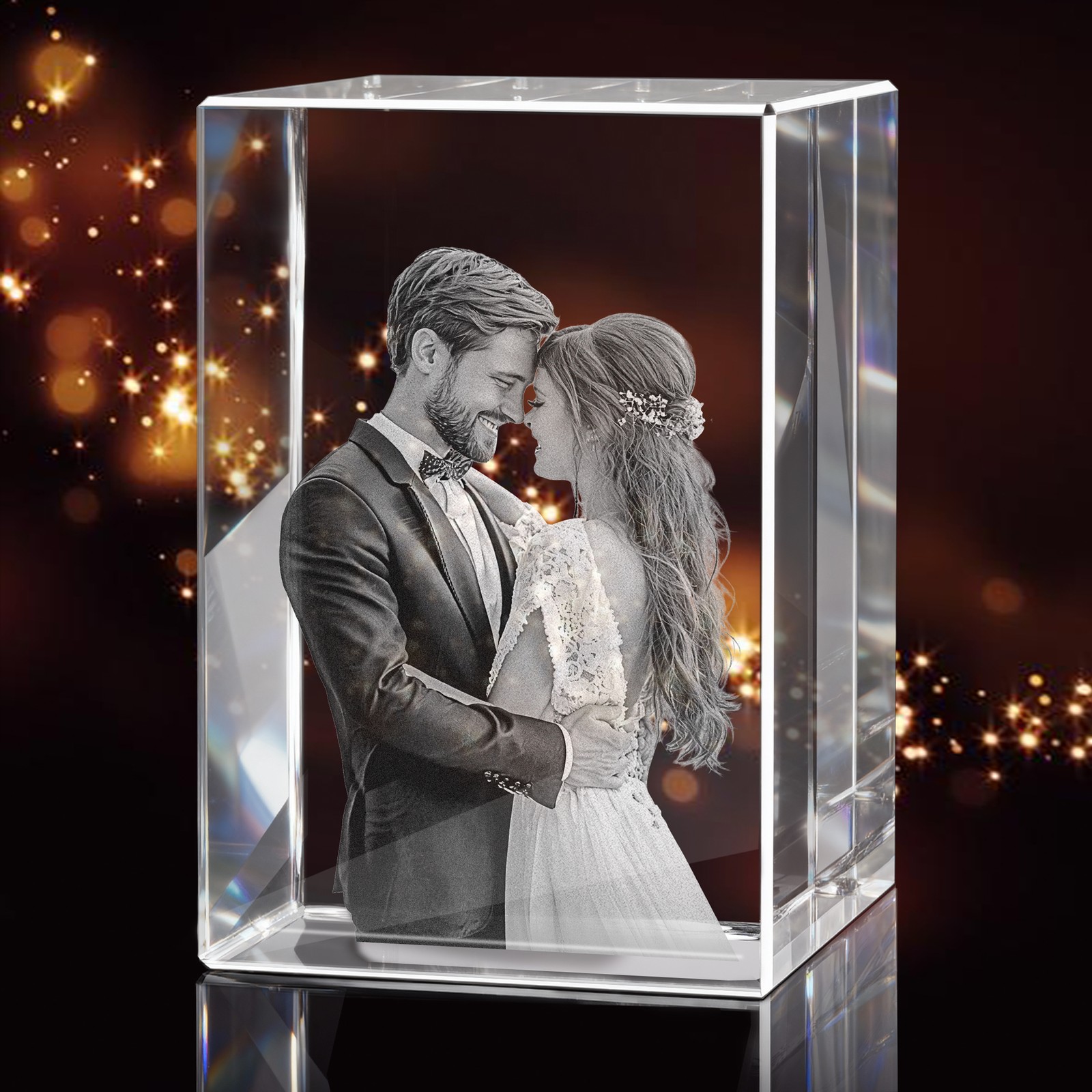 Personalized 3D Crystal Photo Gift, Custom Laser Engraved Crystal Block, Wedding