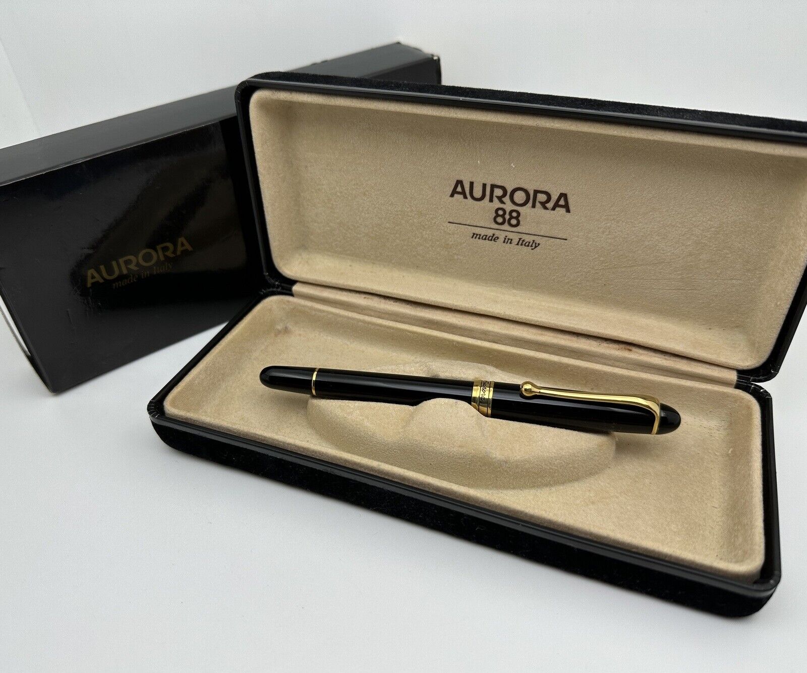 Aurora 88 Small 810 Black Resin Gold Plated Fountain Pen 14K Gold Nib