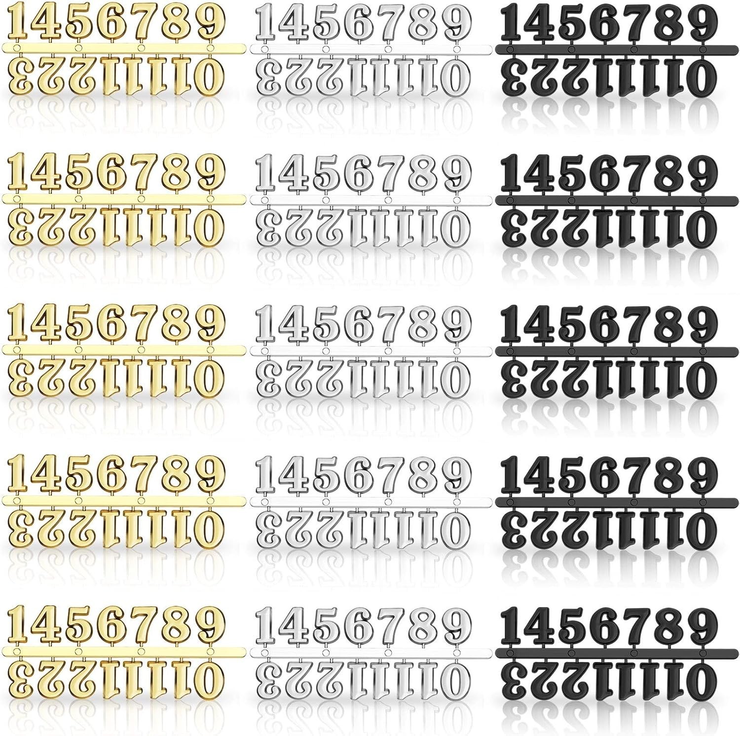 15 Sets Clock Numerals Kit in Black Silver Gold DIY Digital Clock Numbers Clock
