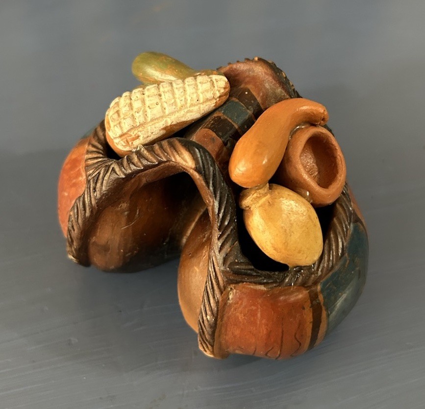 Pottery Native Gathering Sack Pumpkin Gourds Corn Orange Brown Green