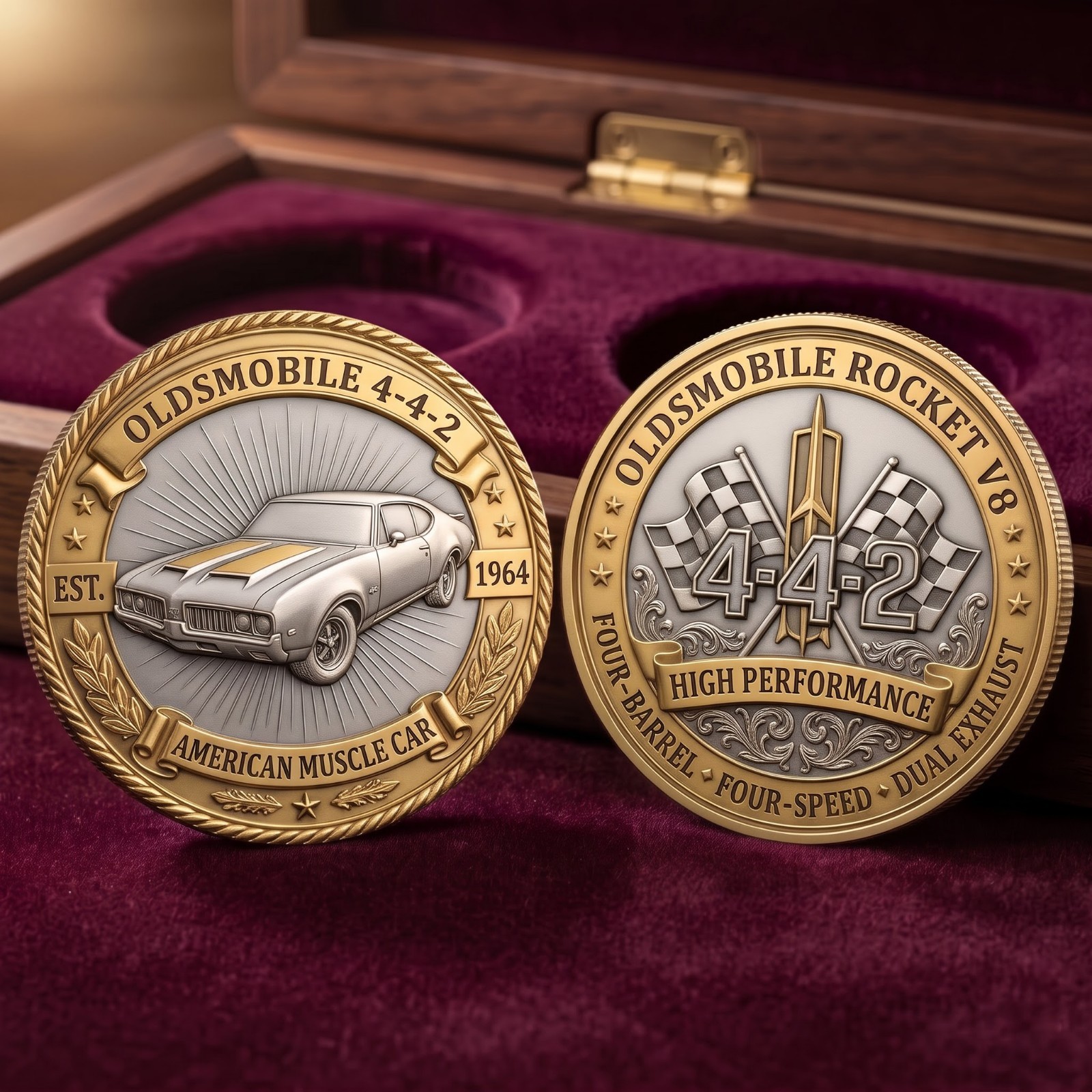 Oldsmobile 4-4-2 Commemorative Coin 1964 Rocket V8 American Muscle Car Gift
