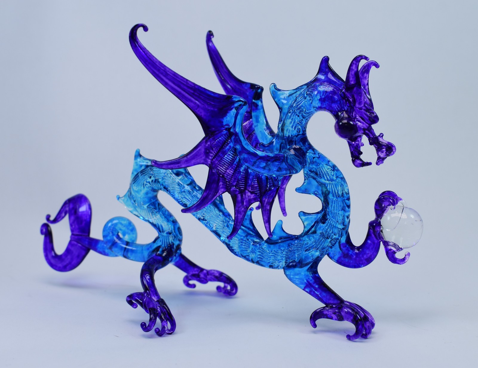 Dragon Purple and Blue Figurine of Blown Glass Crystal