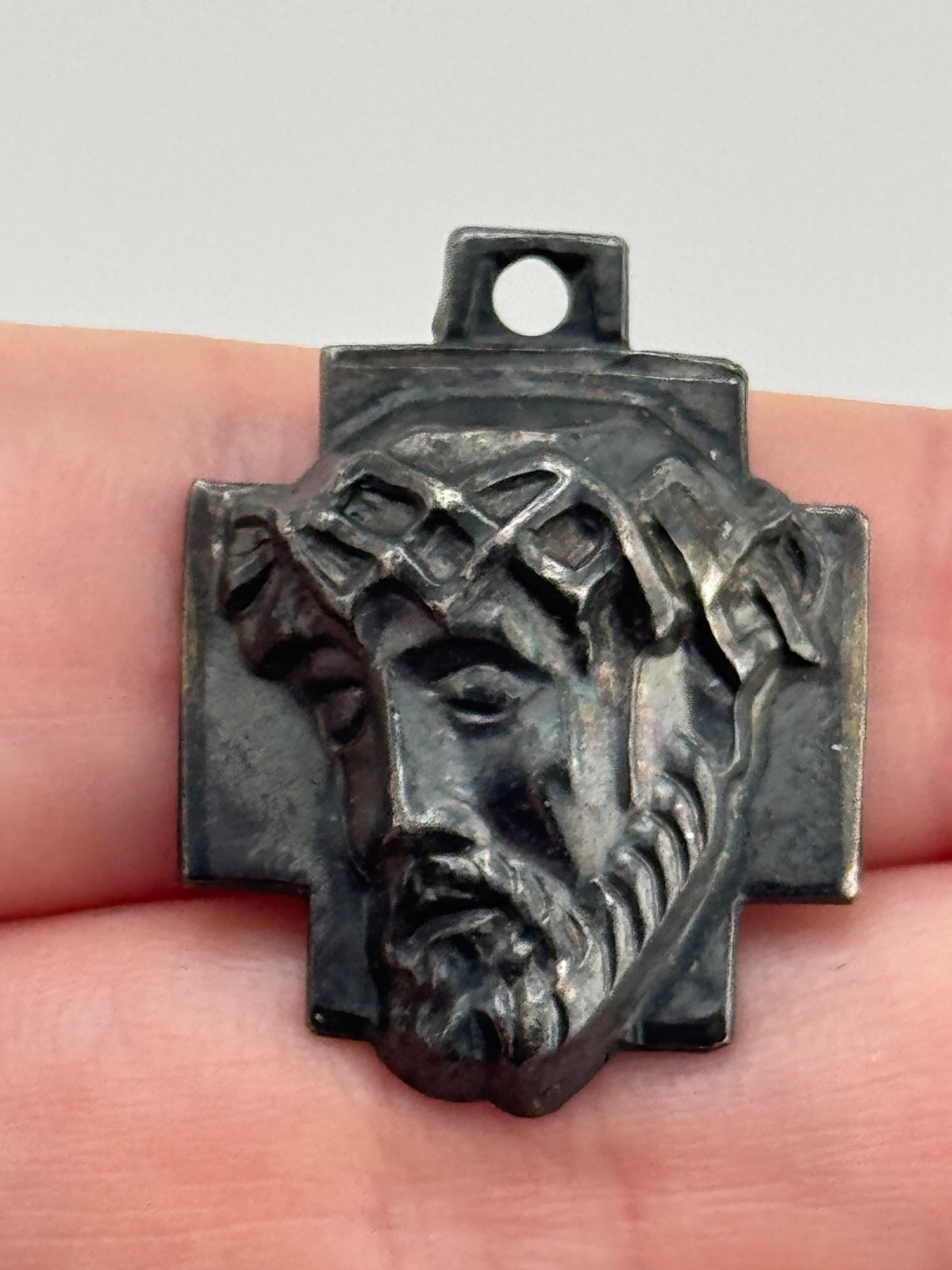 Vintage Chapel Signed Sterling Silver Jesus Christ Cross Medal
