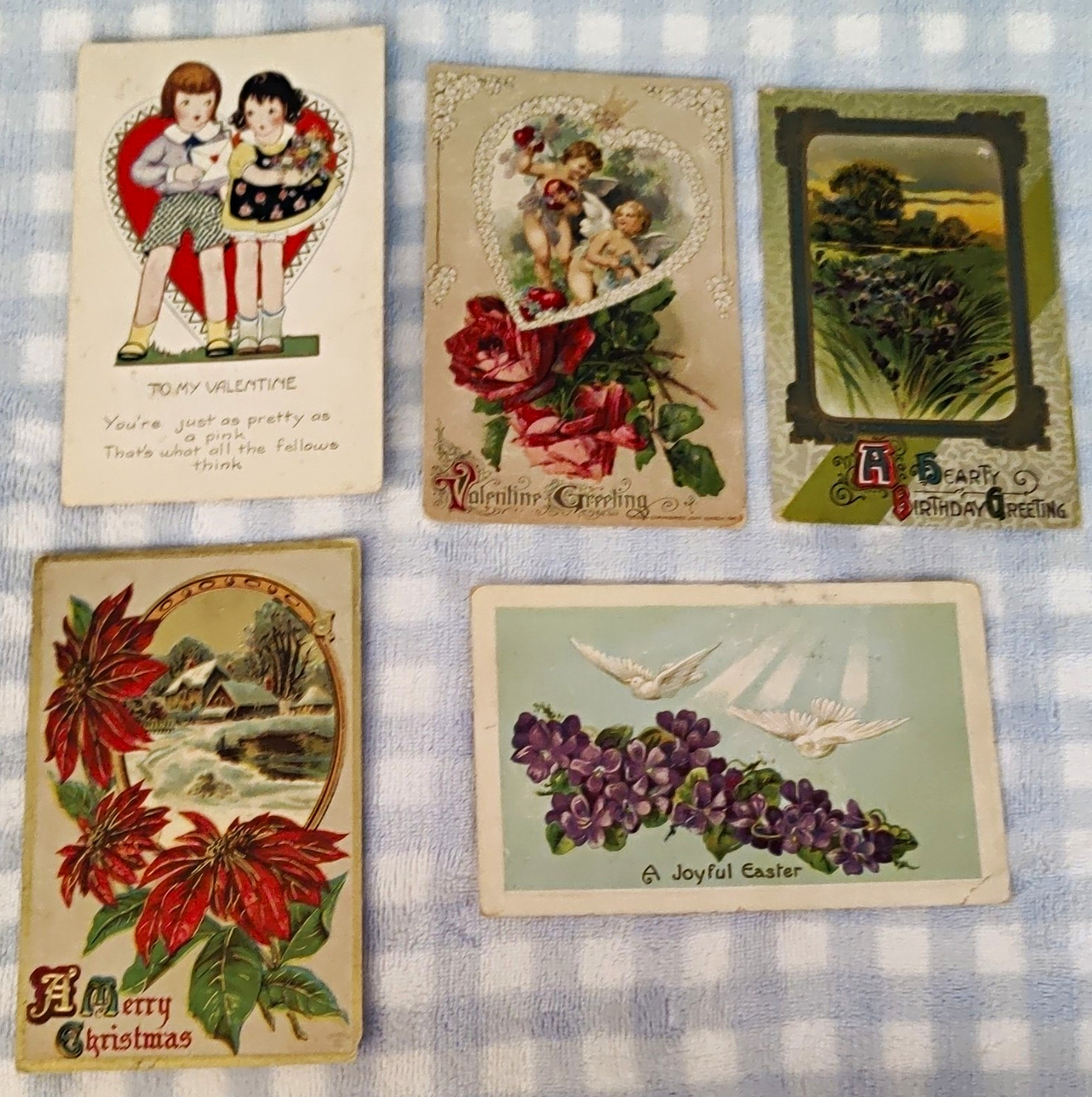 Lot of 5 Antique Holiday Postcards 1907-1915 Christmas Easter Valentine Embossed