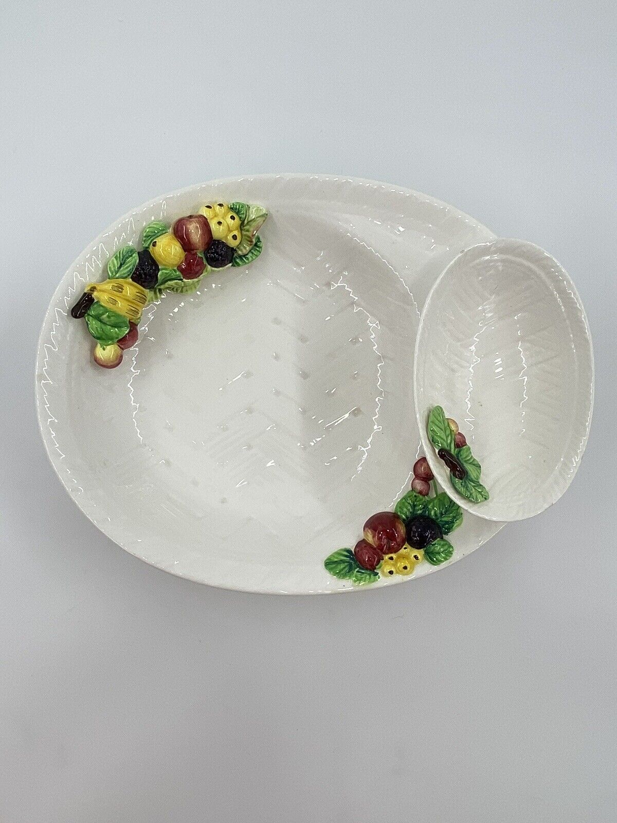 Vintage Lefton Chip & Dip Bowls #1891 Basket Weave Fruit 3D SEE DESCRIPTION
