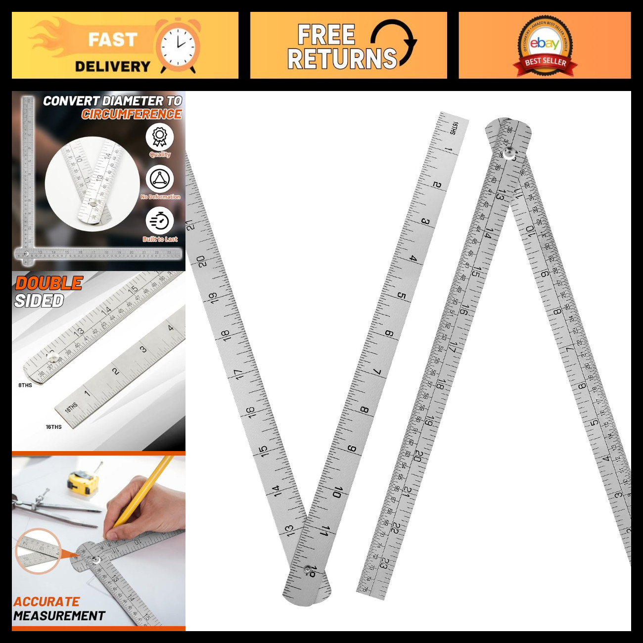 2 Pcs Metal Folding Ruler 3/4 in x 2 ft - Durable Steel Measuring Tool for Craft