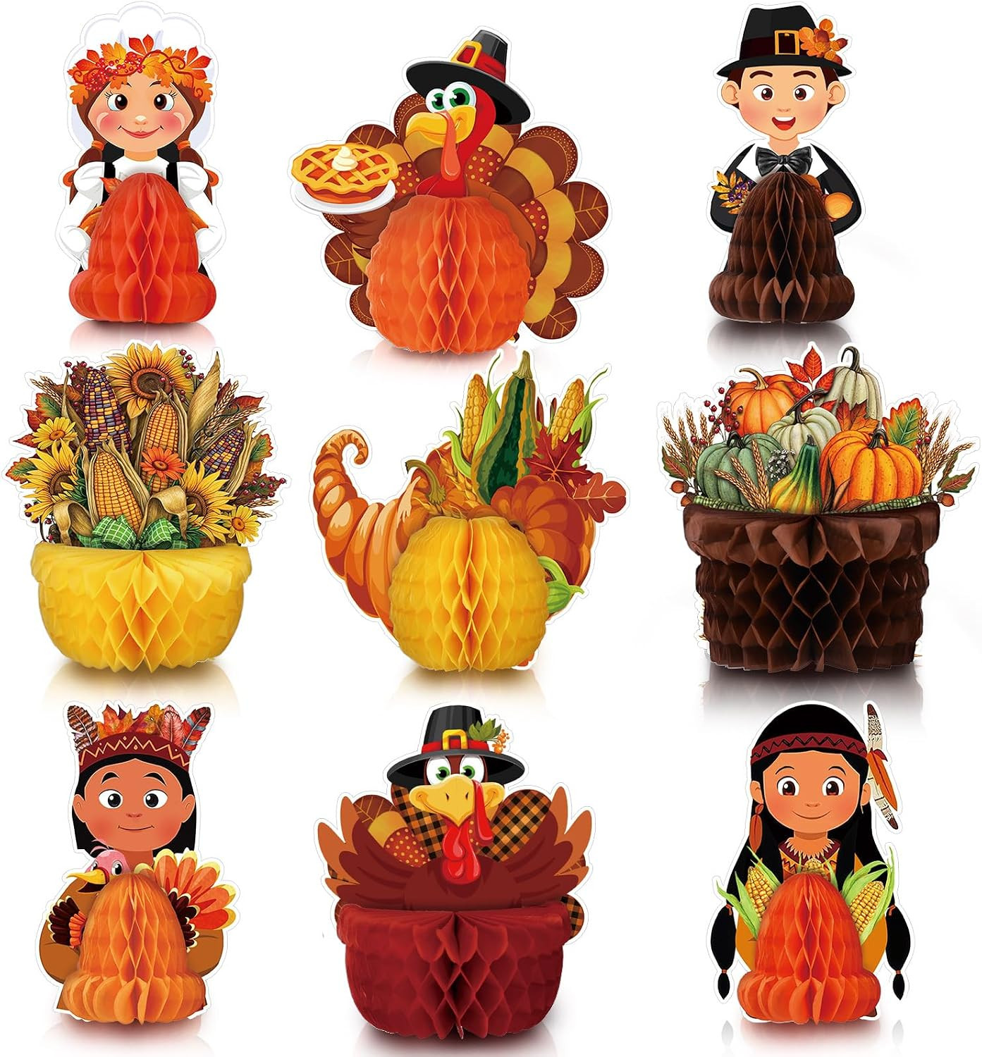 9 Pcs Thanksgiving Turkey Honeycomb Table Centerpieces, Harvest 9 Pcs Thanksgiving Turkey Honeycomb Table Centerpieces, Harvest