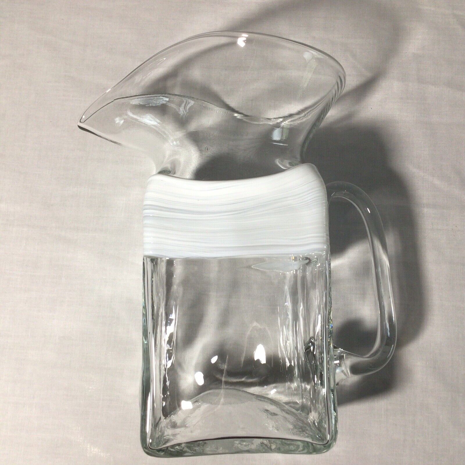 William Sala Hand blown Wide Rimmed Pitcher Signed, White Band