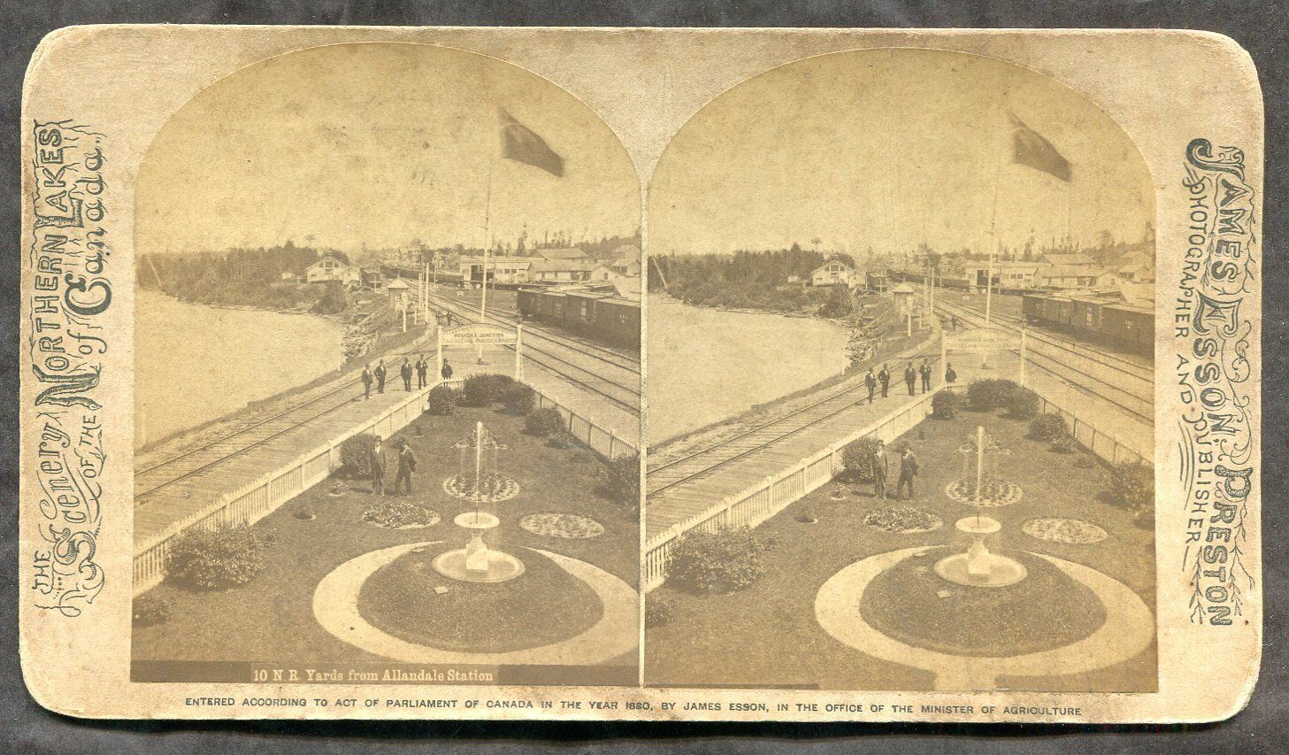 Canada 1880s Stereoview Photo by Esson. ALLANDALE Train Station Muskoka Junction