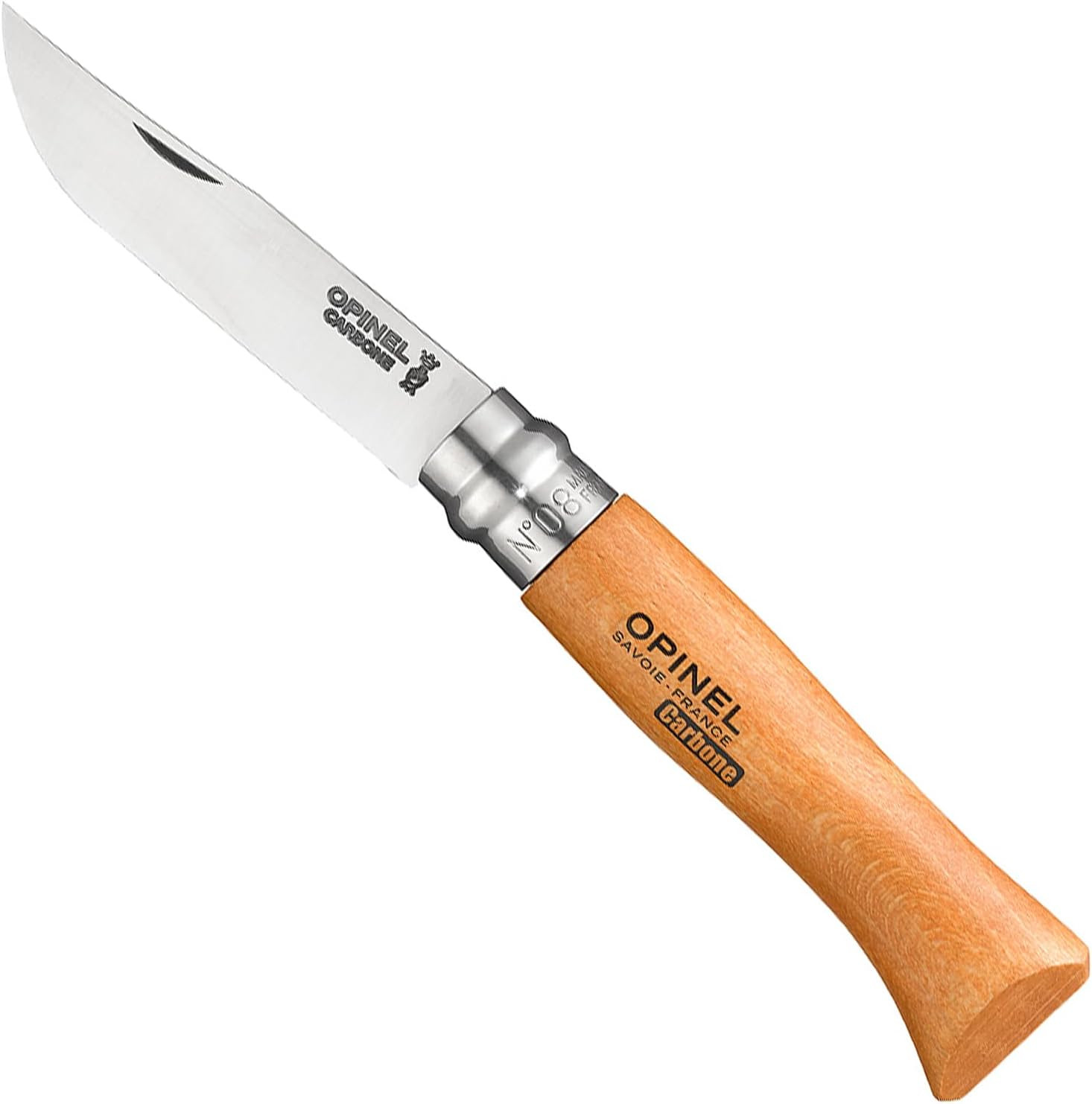 OPINEL No. 08 Carbone - Carbon Steel Folding Pocket Knife, Beechwood Handle