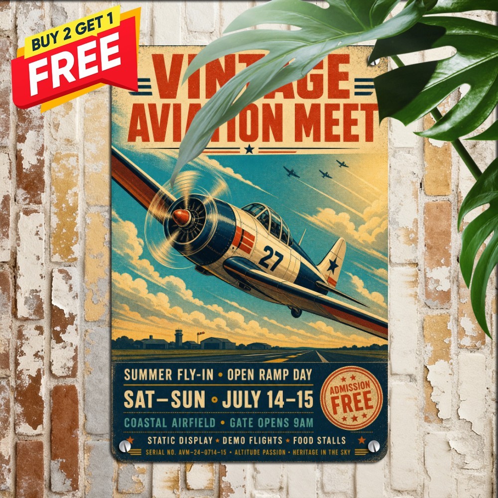 Vintage Model Airplane Club Hangar Wall Art Aircraft Metal Tin Sign 8x12