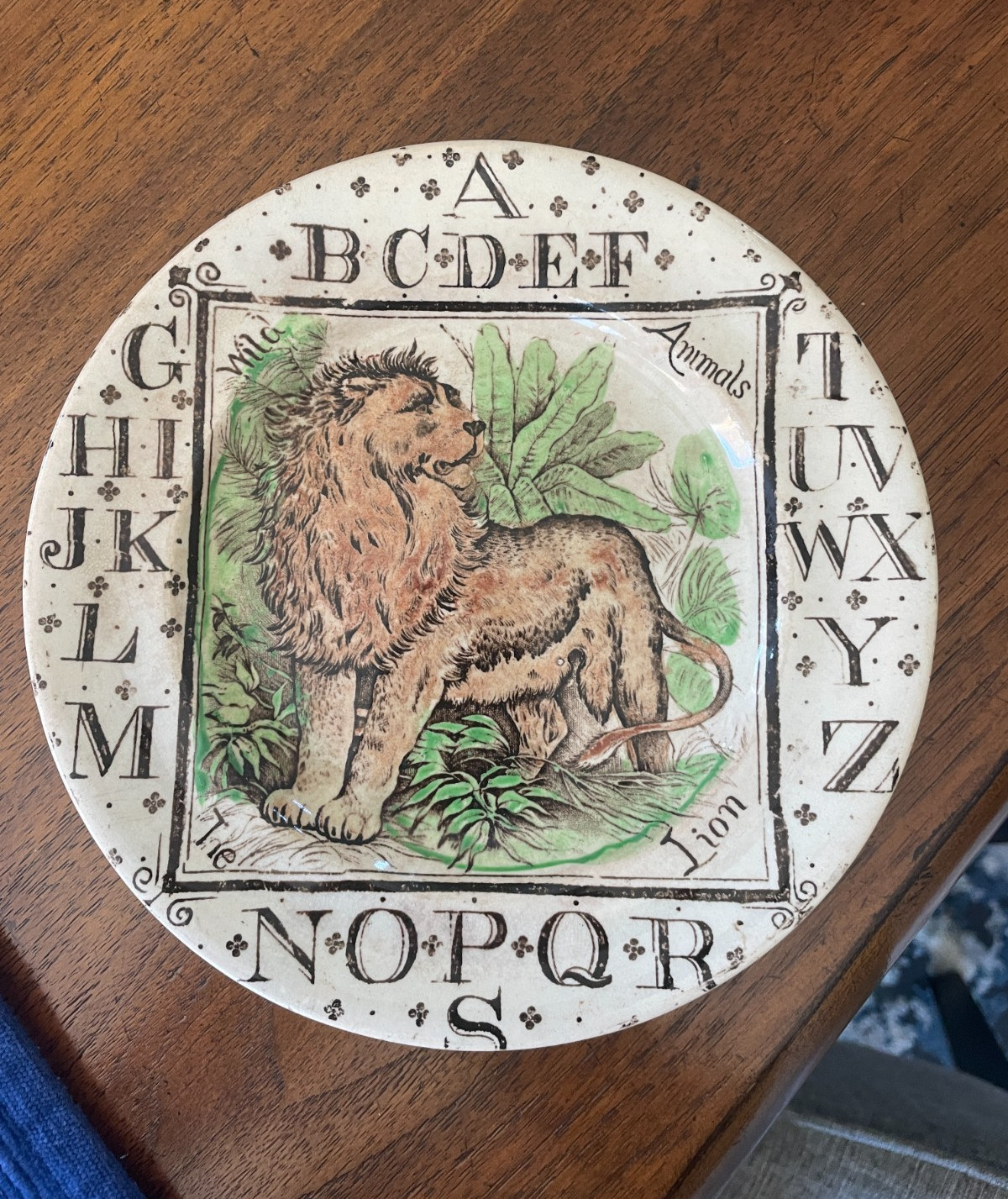Antique 1880's Brownhill's Child's Alphabet Plate Lion in Jungle setting