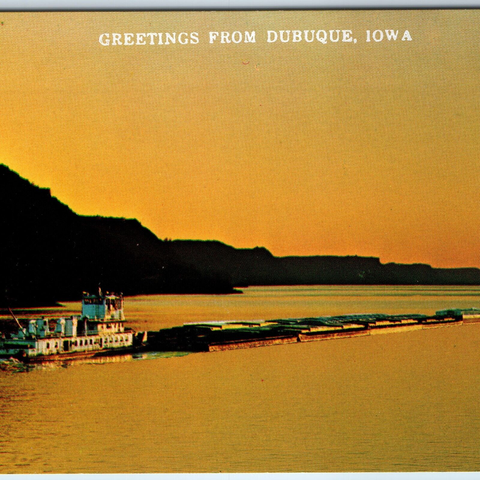 c1960s Dubuque, IA Greetings from Mississippi Tow Boat Ship Towboat Vtg PC A240