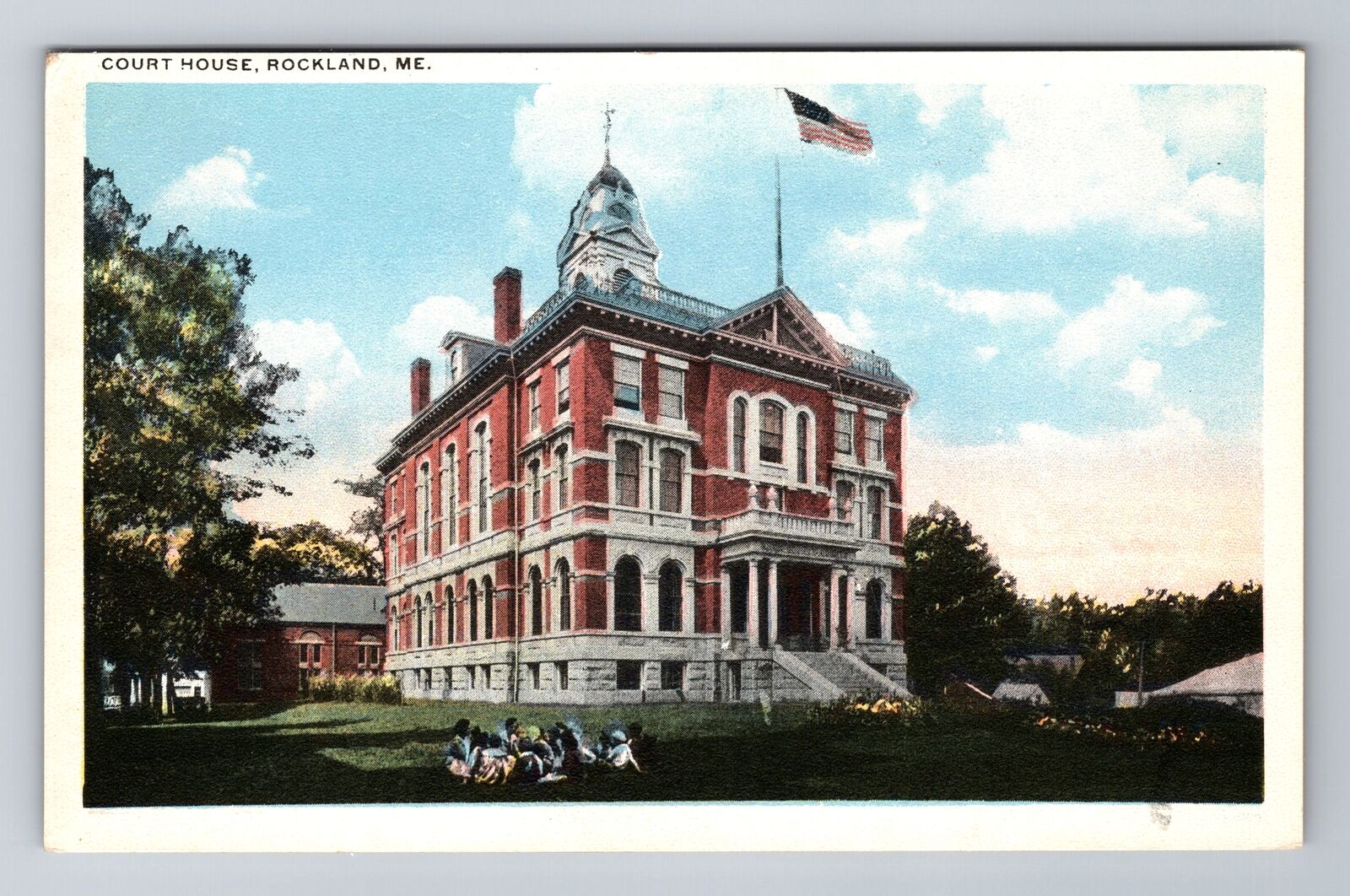 Rockland ME-Maine, Court House, Children, Antique Vintage Souvenir Postcard