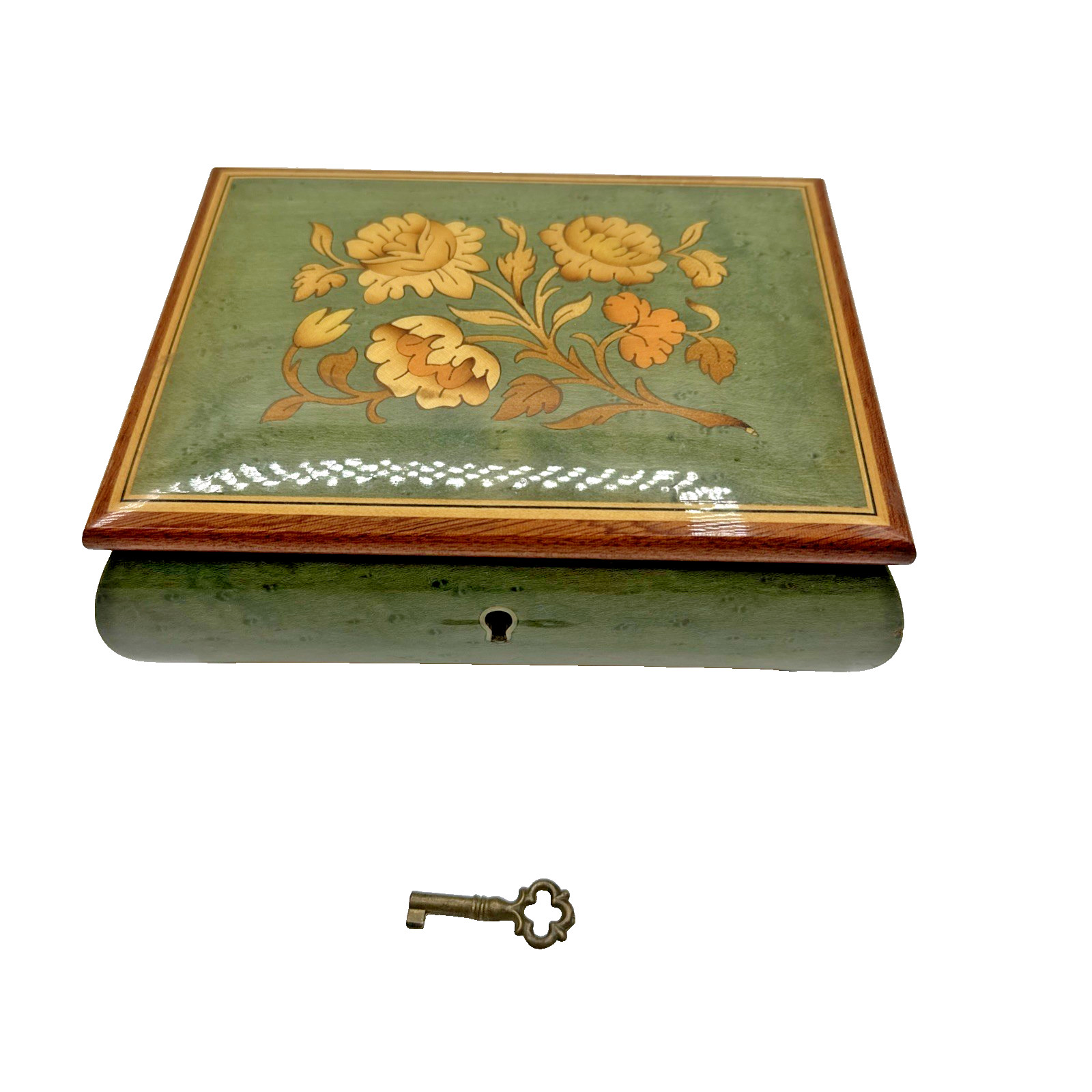 Vintage Sorrento Italy Wood Jewelry Music Box Floral Inlay Come Back to Sorrento
