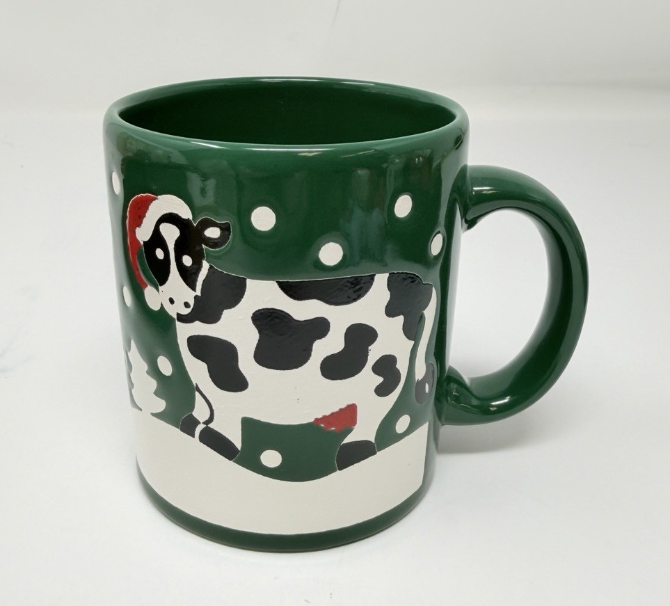 Rare Vintage Waechtersbach Christmas Cow Mug Green