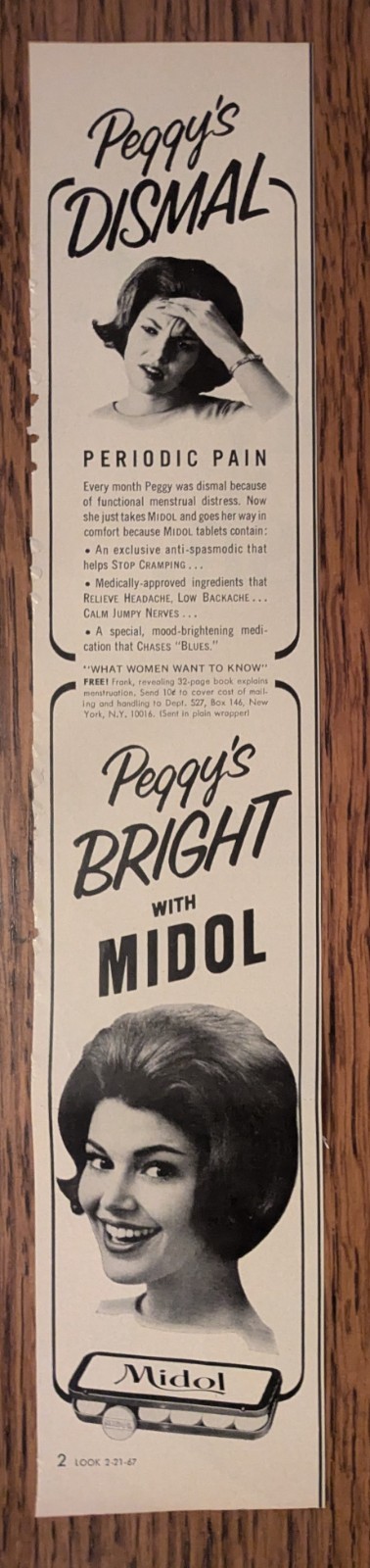Print Advertisement for Midol Pain Relief Tablets 1967 Vintage Print Ad