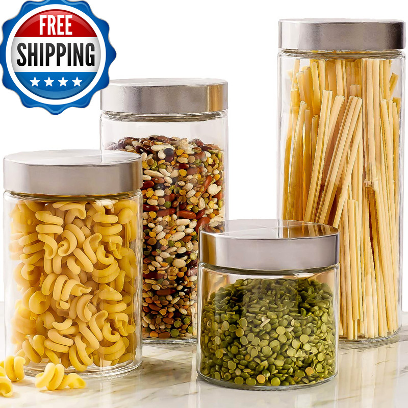 Le'Raze 4Pc Canister Sets For Kitchen Counter Or Bathroom Labels Marker Glass