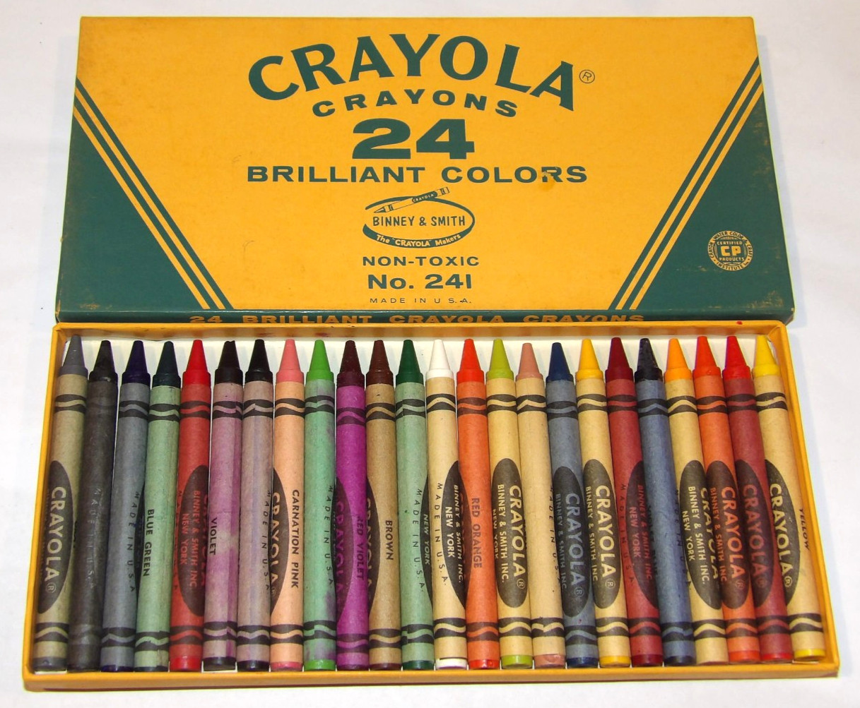 VINTAGE UNUSED CRAYOLA CRAYON 24 BOX No. 241 WITH \'FLESH\' COLOR BINNEY & SMITH