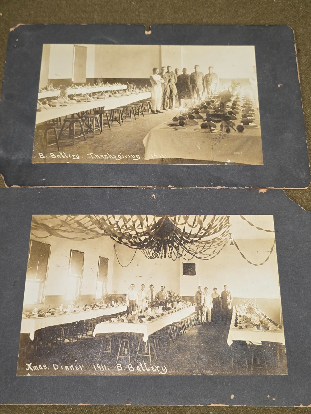 US Army B. Battery Artillery Thanksgiving Dinner Pictures Set of 2 Dated 1911