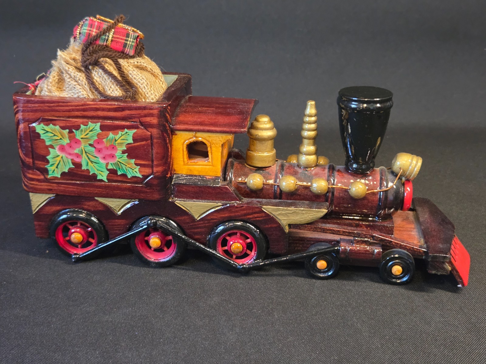 Vtg hand-carved & hand-painted wooden Christmas locomotive train by PBC Intl