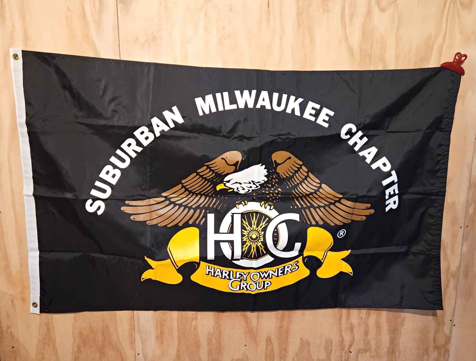 NOS Vintage Harley Davidson HOG Flg Suburban Milwaukee Chapter Banner Sign 57x34