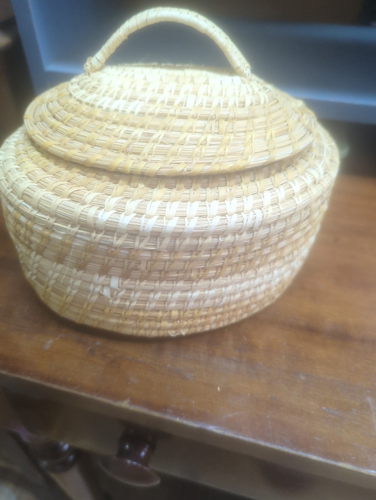  Vintage Papago Handwoven Coiled  basket with lid 