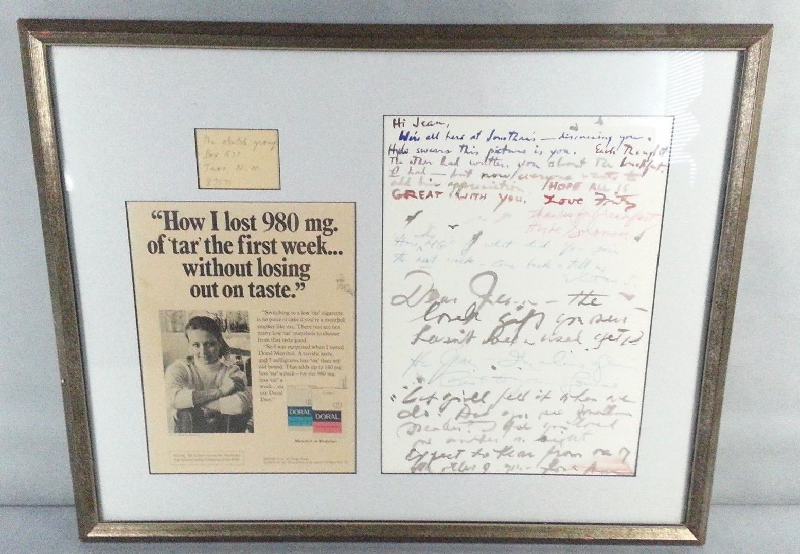 Vintage  Doral Cigarette Ad Autographed Card Picture And Letter Signed To Jean