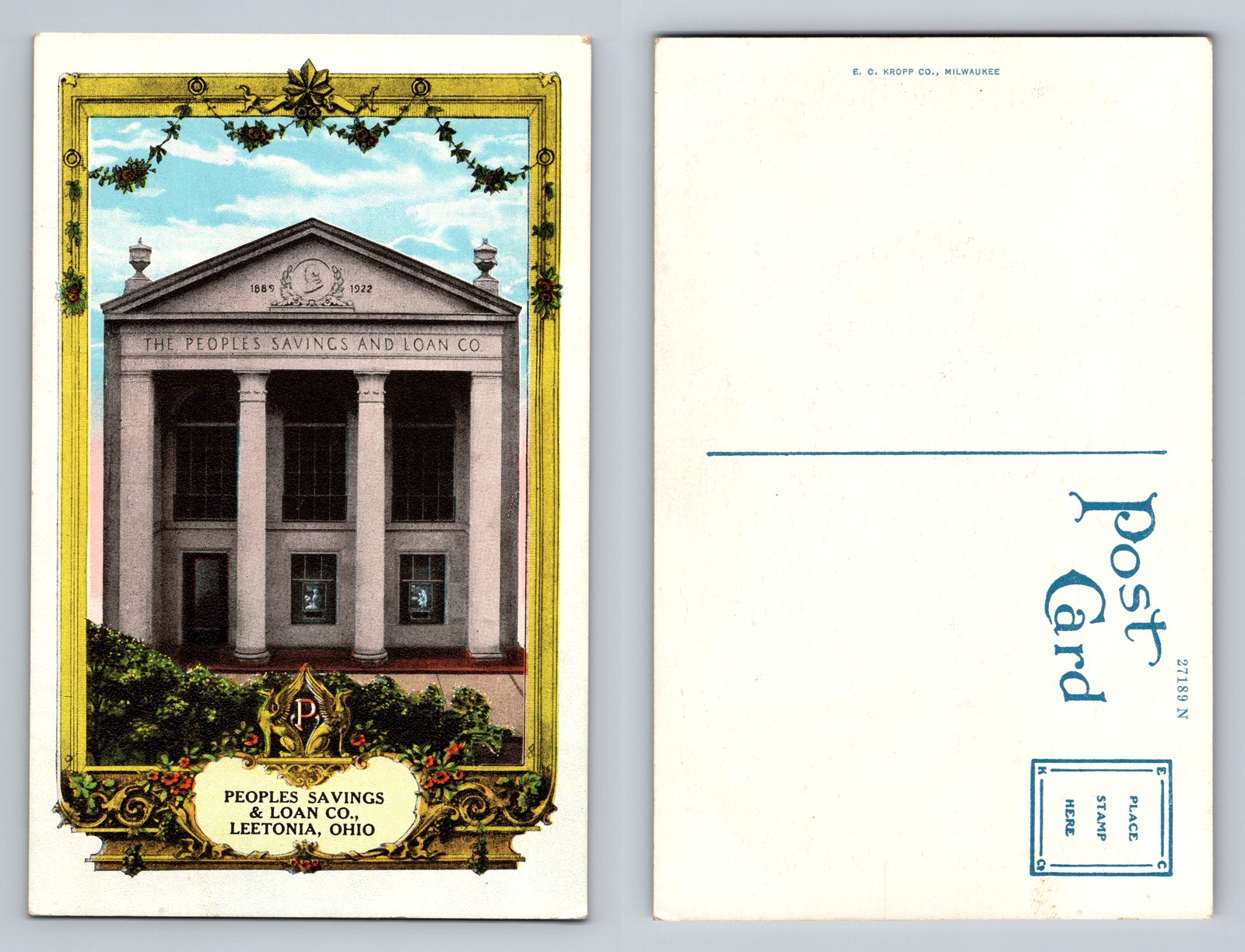 Leetonia, OH-Ohio, Peoples Savings & Loan Co Building Vintage Postcard