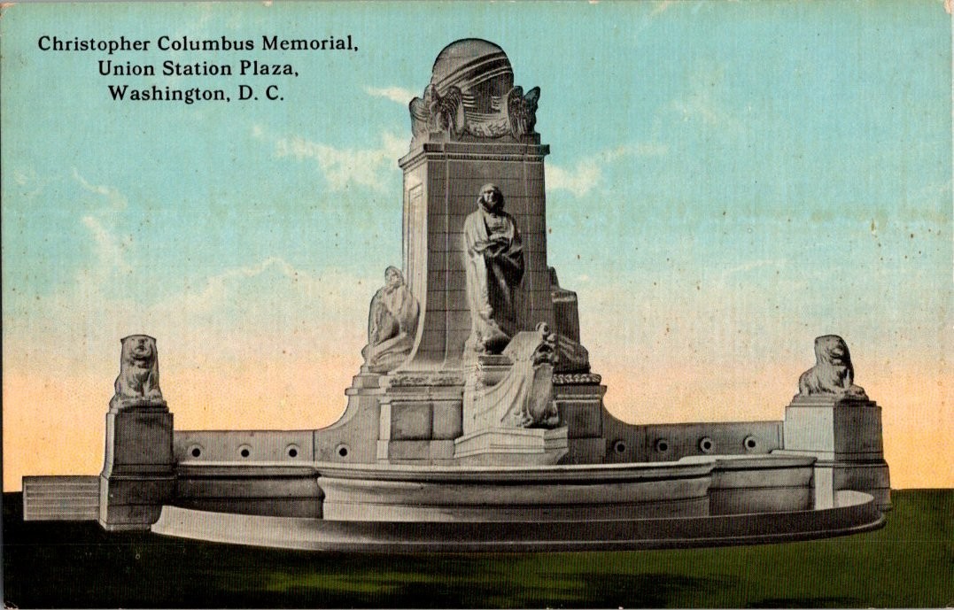 Vintage Christopher Columbus Memorial Postcard Union Station Plaza DC