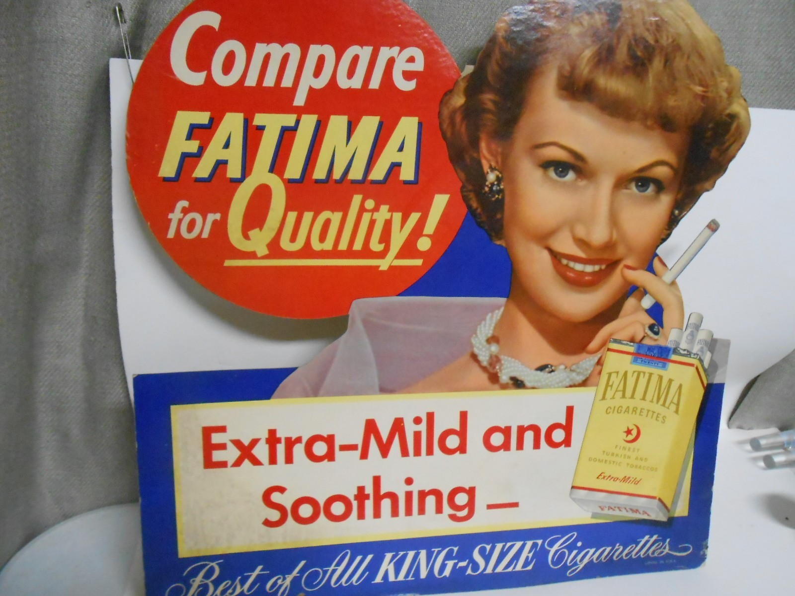 Fatima Cigarette Advertising Sign Store Display Cardboard Easel Grace Kelly ?