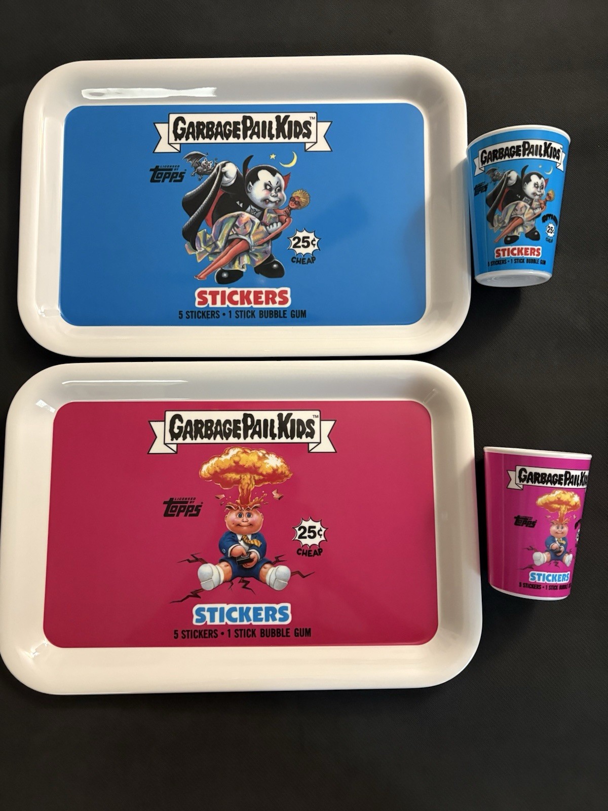 2x GET A GRIP GARBAGE PAIL KIDS SORTING TRAY + CUP COMBOS ADAM BOMB & NASTY NICK