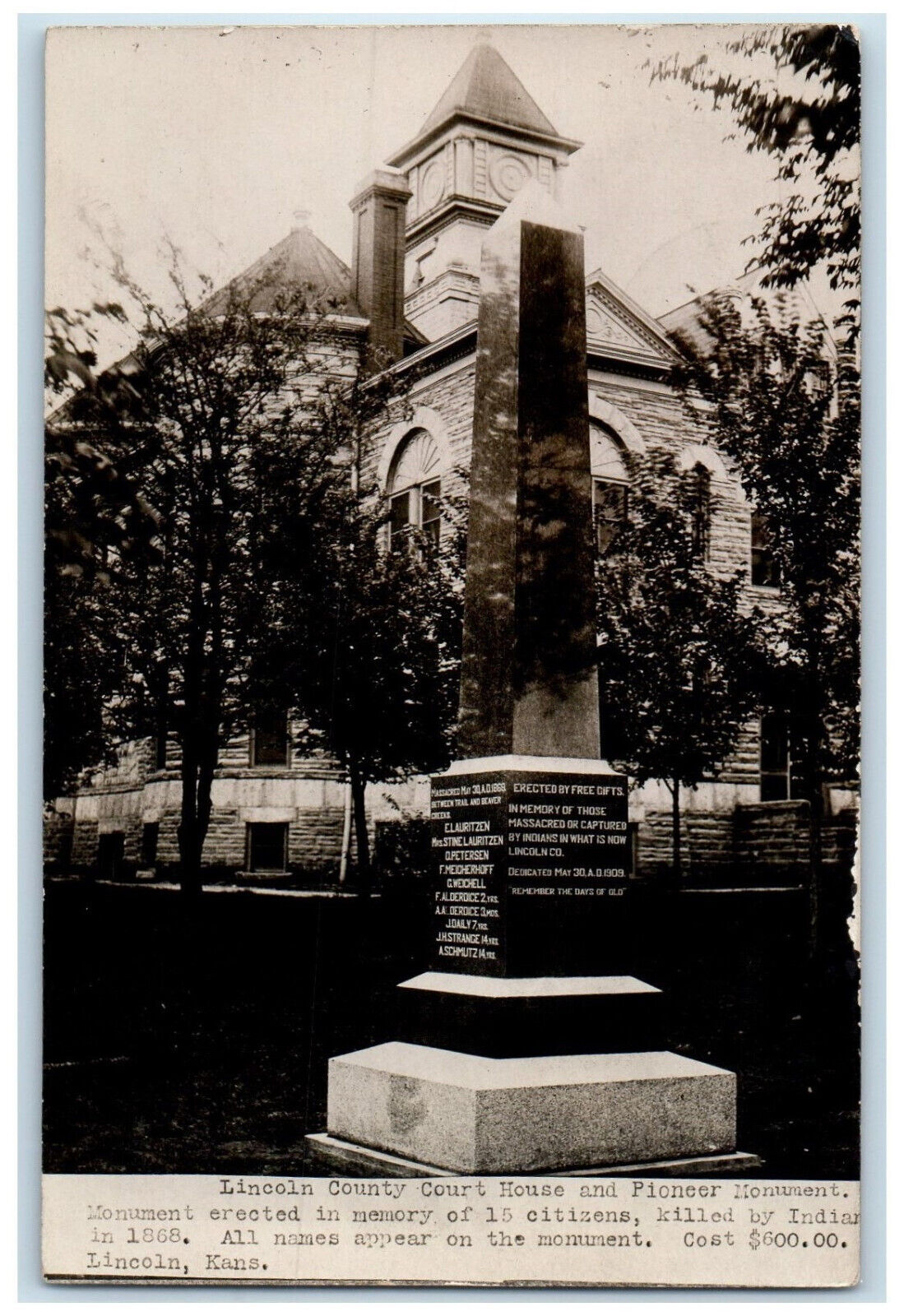 1911 Lincoln Court House Monument Lincoln KS Sylvan Grove KS RPPC Photo Postcard