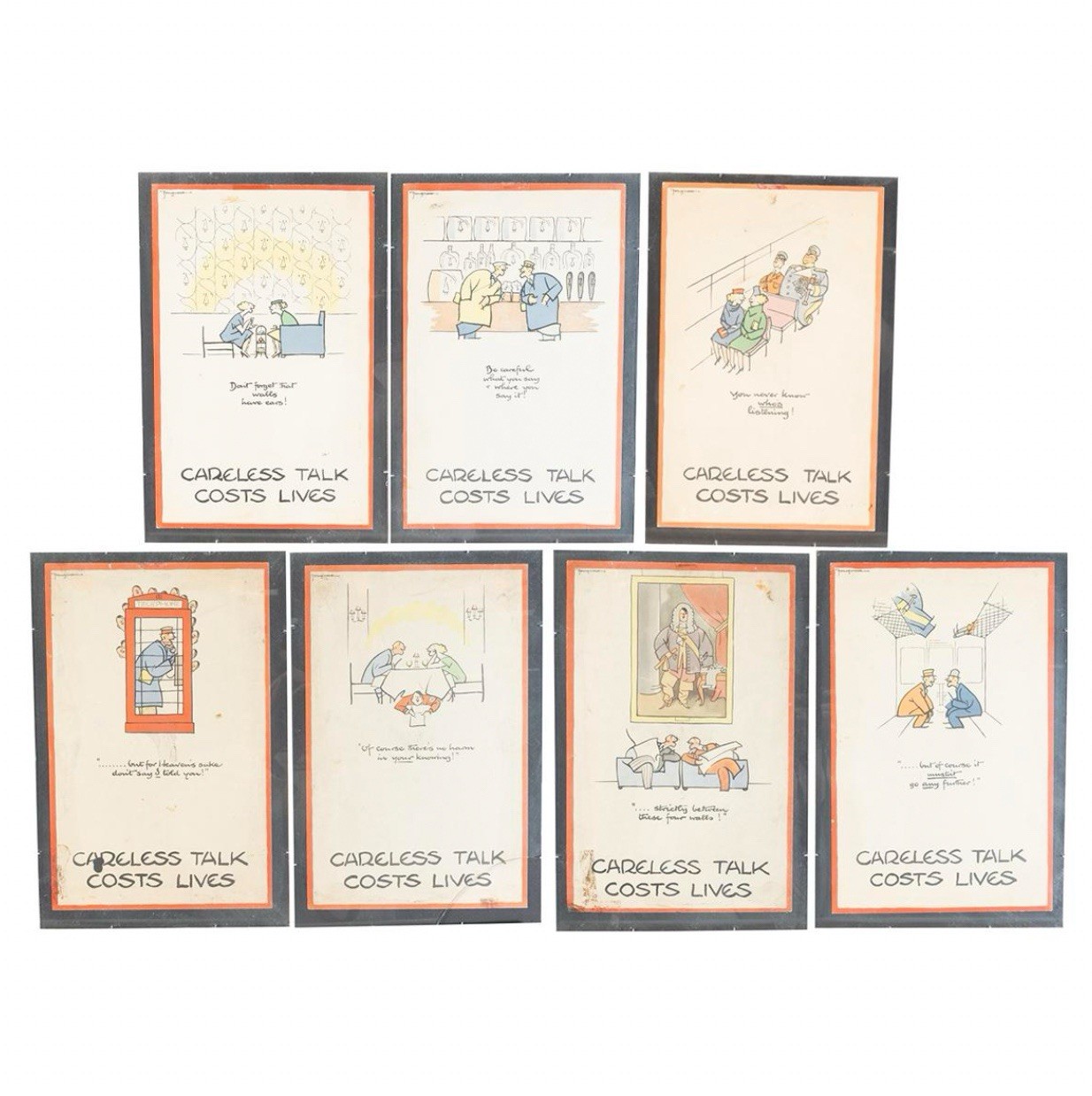 CYRIL KENNETH BIRD Fougasse WW2 C 1940s Careless Talk Cost Lives 7 Lithographs CYRIL KENNETH BIRD Fougasse WW2 C 1940s Careless Talk Cost Lives 7 Lithographs