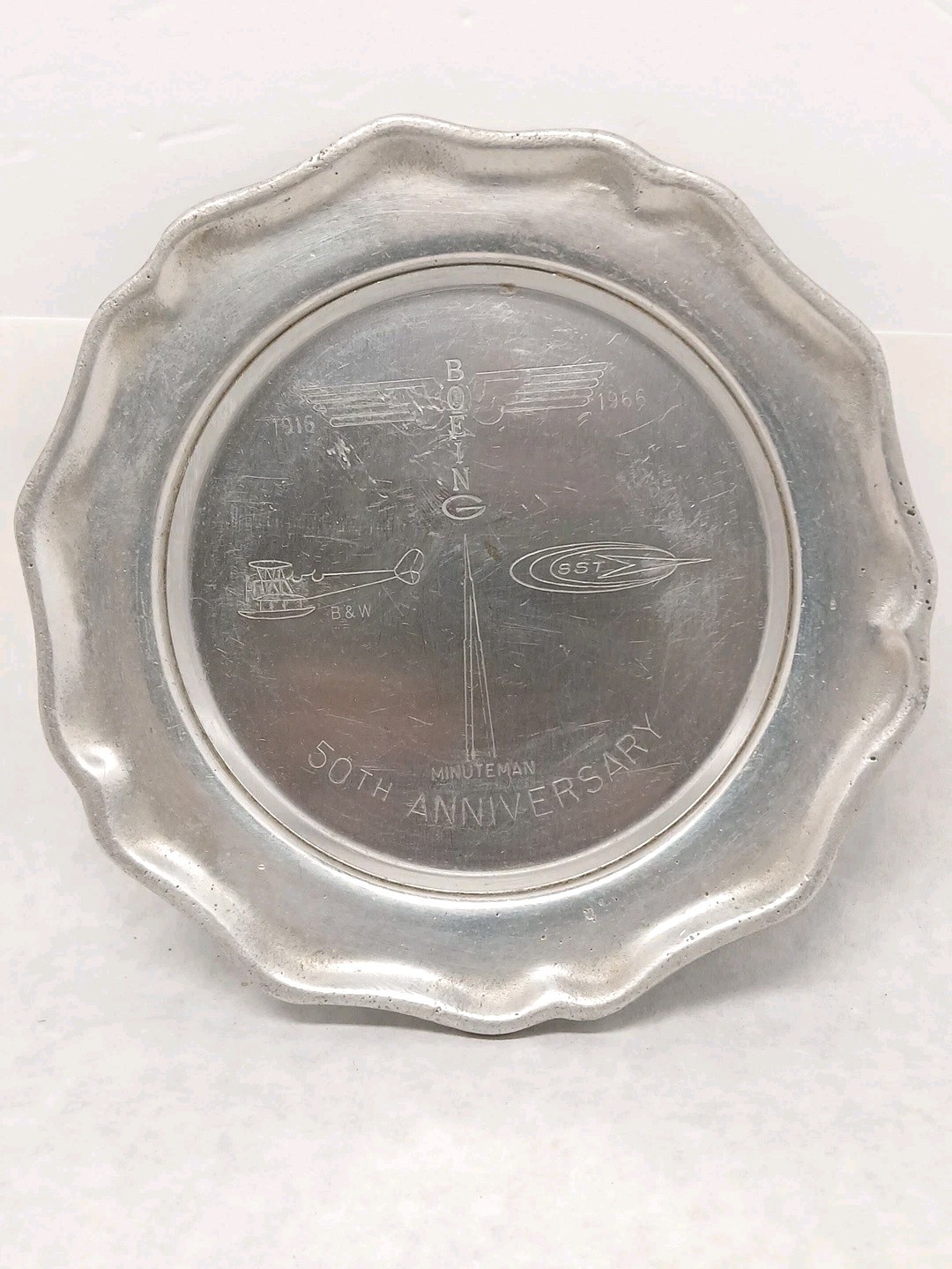 RARE Vtg Boeing Aviation Co. 50th Anniversary Tray SST Totem B&W 1916-1966