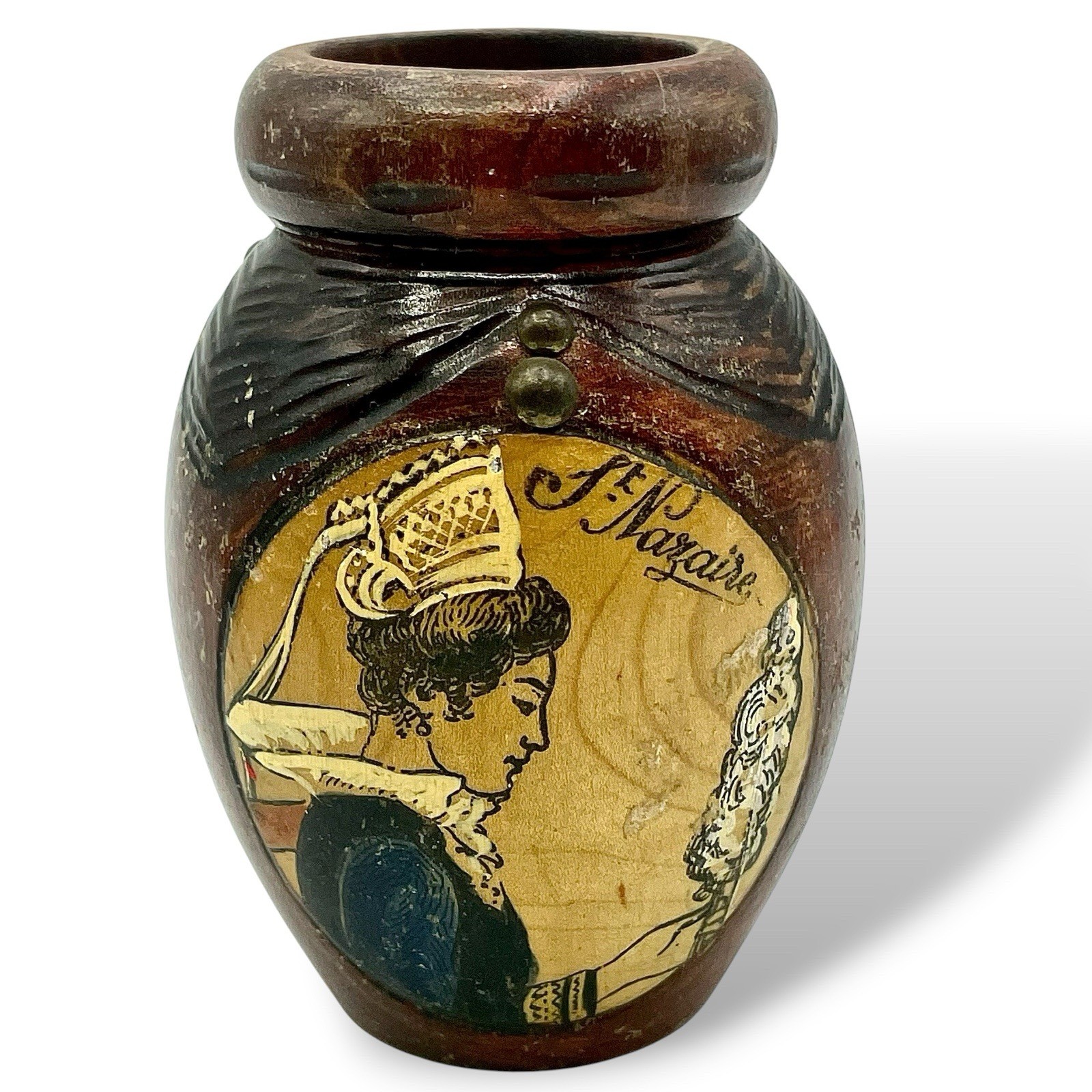 Vtg Saint-Nazaire TOBACCO JAR Humidor Breton Folk Art Souvenir 20th Century EUC