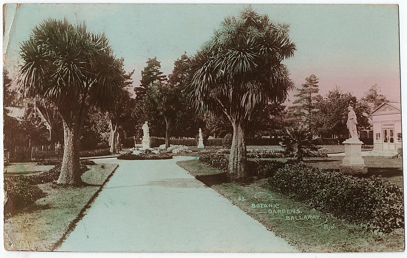 1908 RPPC Botanic Gardens Real Photo Postcard Ballarat R.J. Victoria Australia