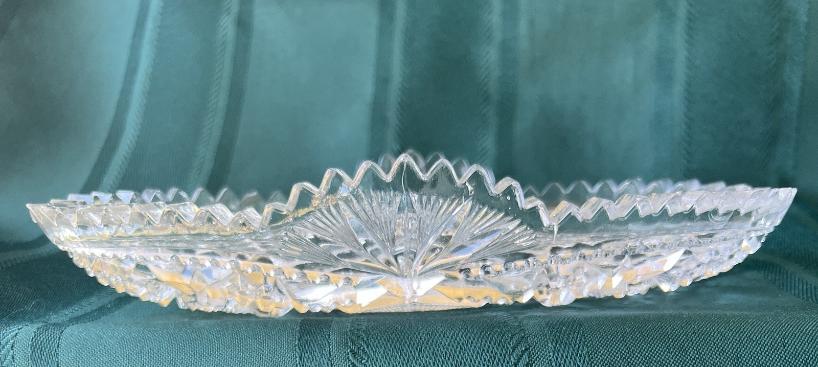 Vtg American Pressed Glass Oval Relish Tray Star Hobstar 8.25” READ