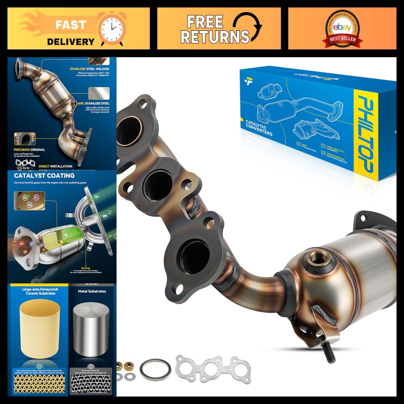 PHILTOP High Flow Right Catalytic Converter Direct-Fit for Lexus, Toyota