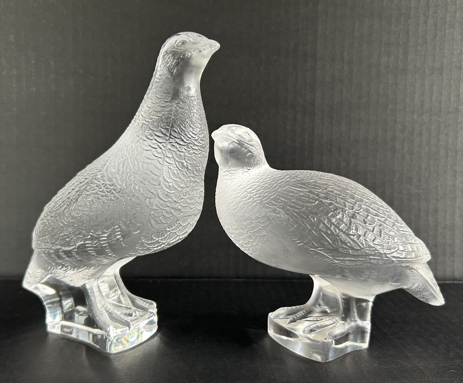 Lalique Crystal Quail Partridge Birds Pair Figuerines Perdrix Debout Inquiete