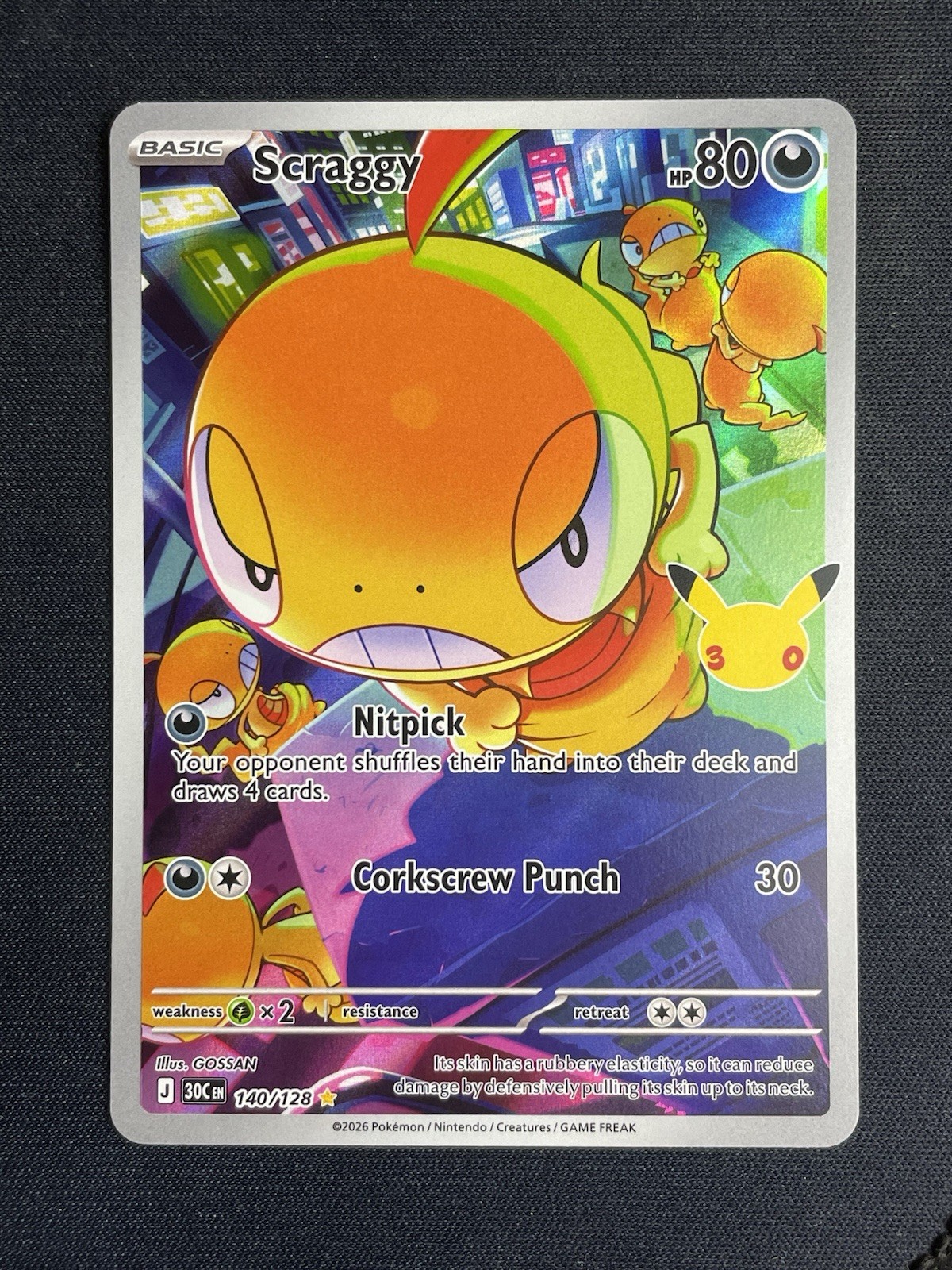 Scraggy 140/128 Illustration Rare 30th Celebration Pokemon MINT