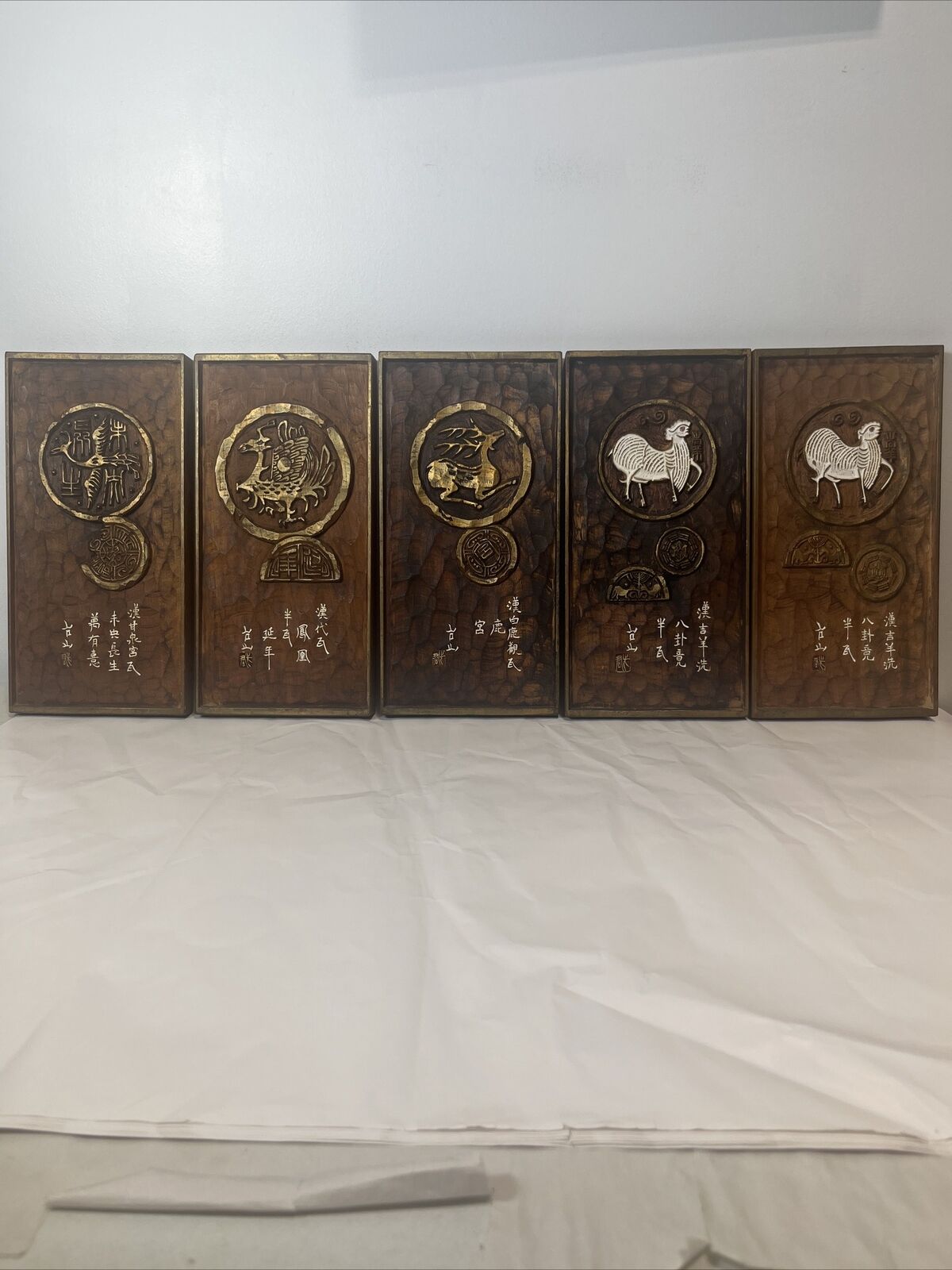 Five Vintage Taiwanese Hand Made Wooden Carvings