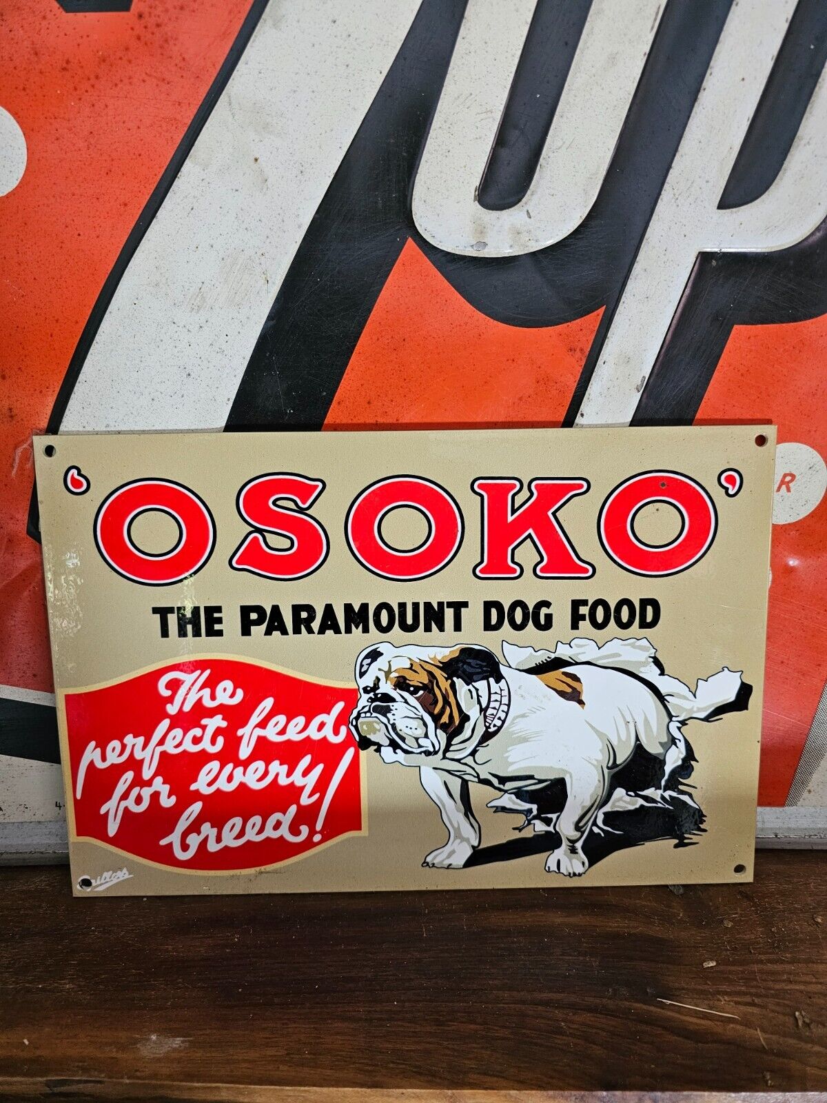 1960'S VINTAGE OSOKO PARAMOUNT DOG FOOD PORCELAIN HEAVY METAL SIGN 12