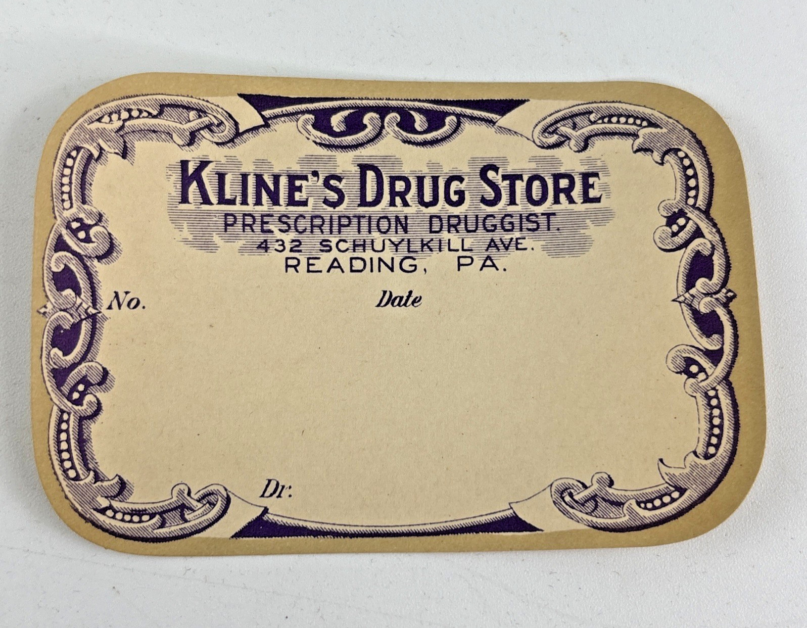 NOS 1920s-1930s Prescription Drug Pharmacy Paper Label Kline\'s Drugs Reading PA
