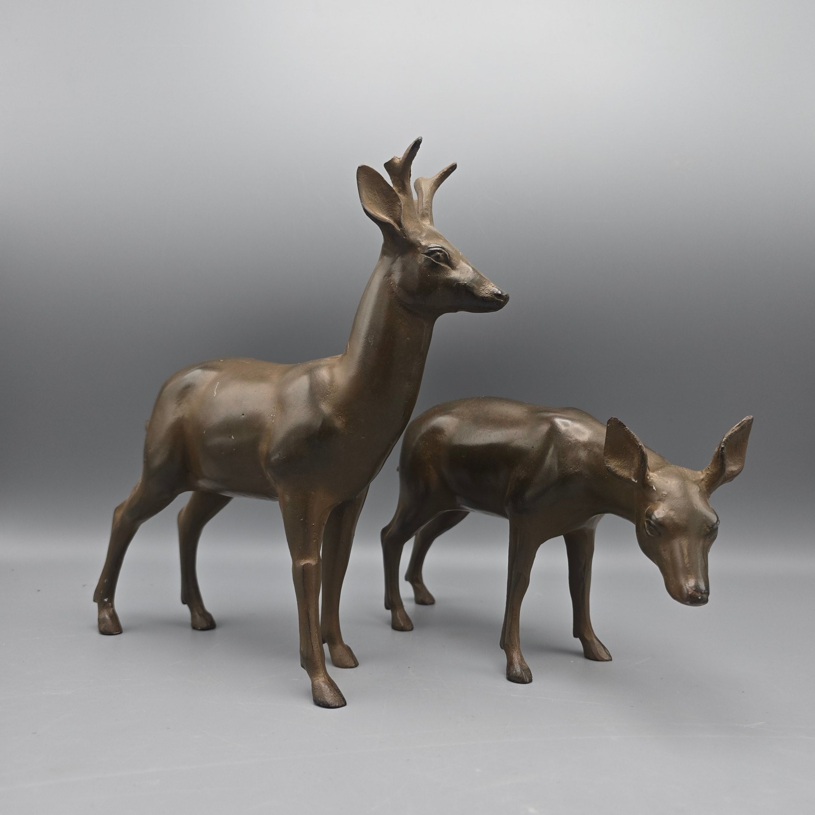 Pair of Solid Bronze Deer Sculptures